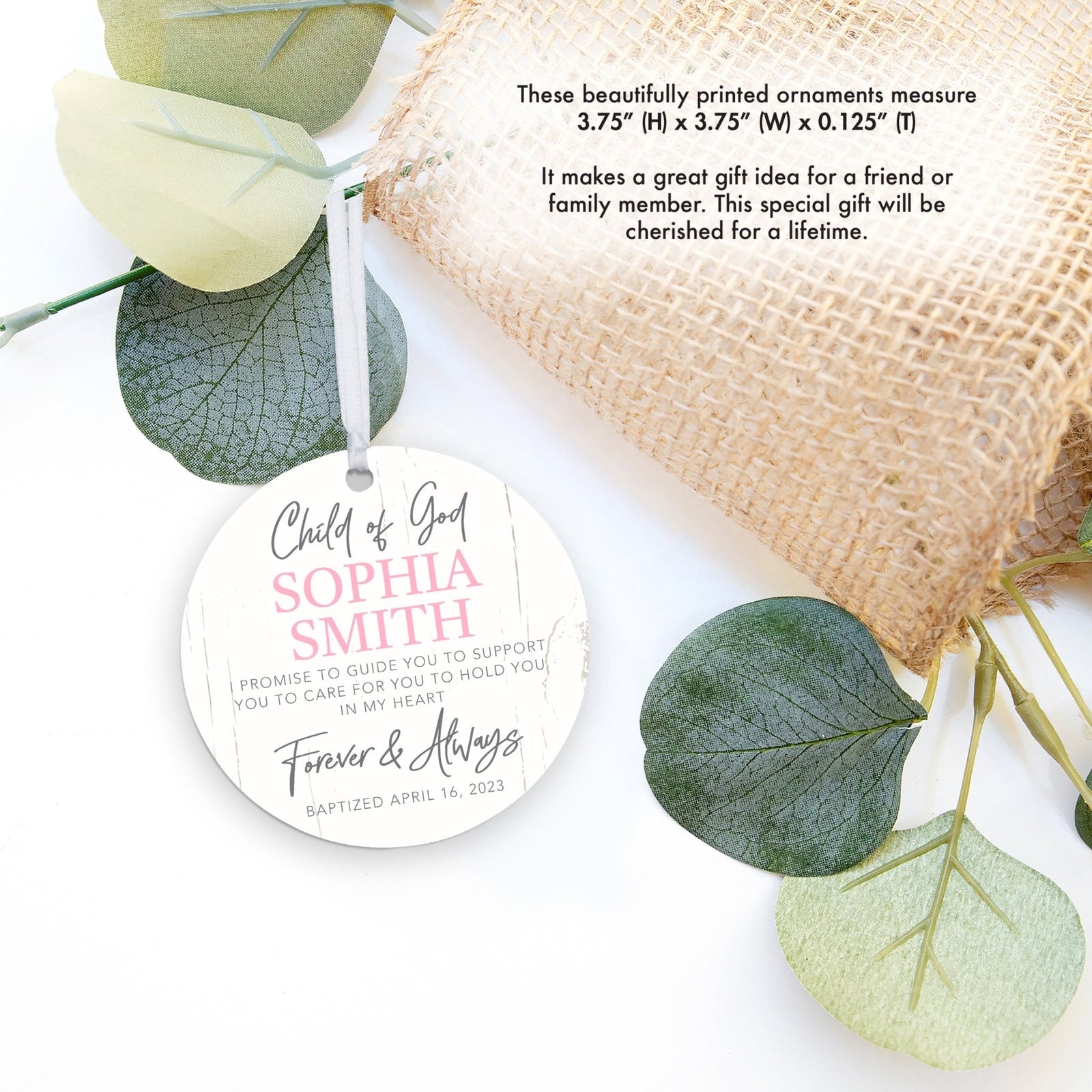 Personalized Baptism Wooden Ornament - May God Bless You - LifeSong Milestones