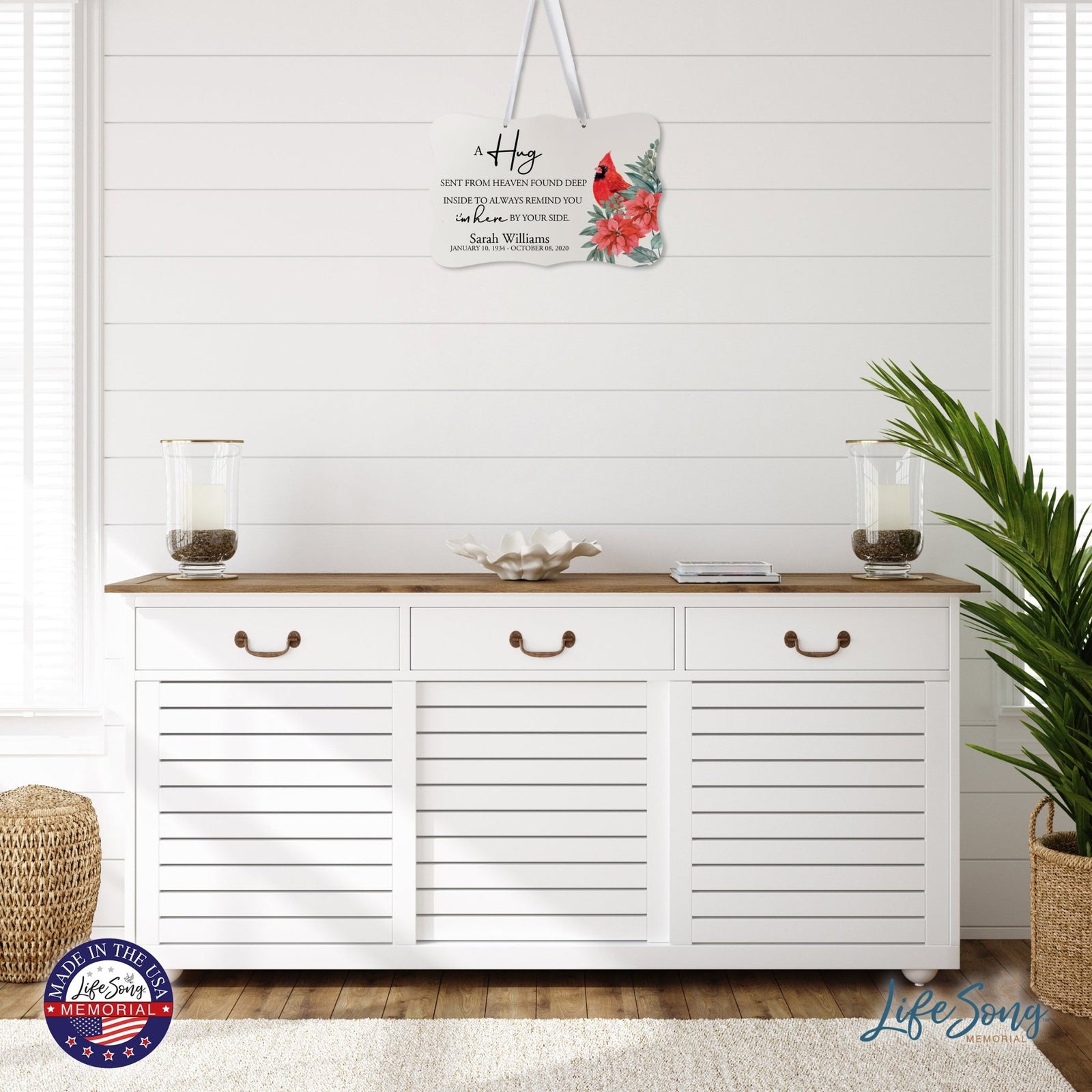 Personalized Cardinal Memorial Christmas Wall Sign 14in with Inspirational Verse Keepsake Gift A Hug Sent From Heaven - LifeSong Milestones