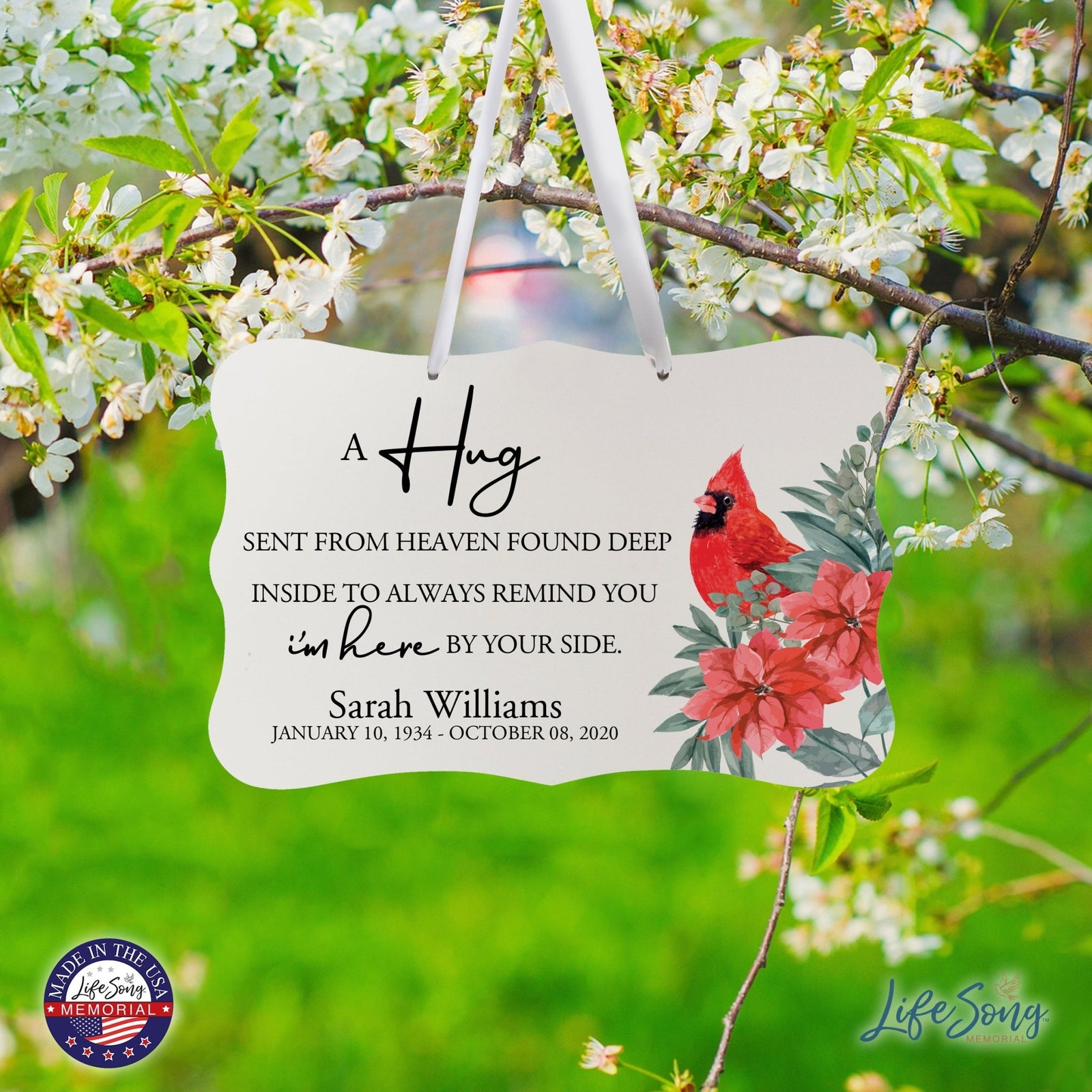 Personalized Cardinal Memorial Christmas Wall Sign 14in with Inspirational Verse Keepsake Gift A Hug Sent From Heaven - LifeSong Milestones