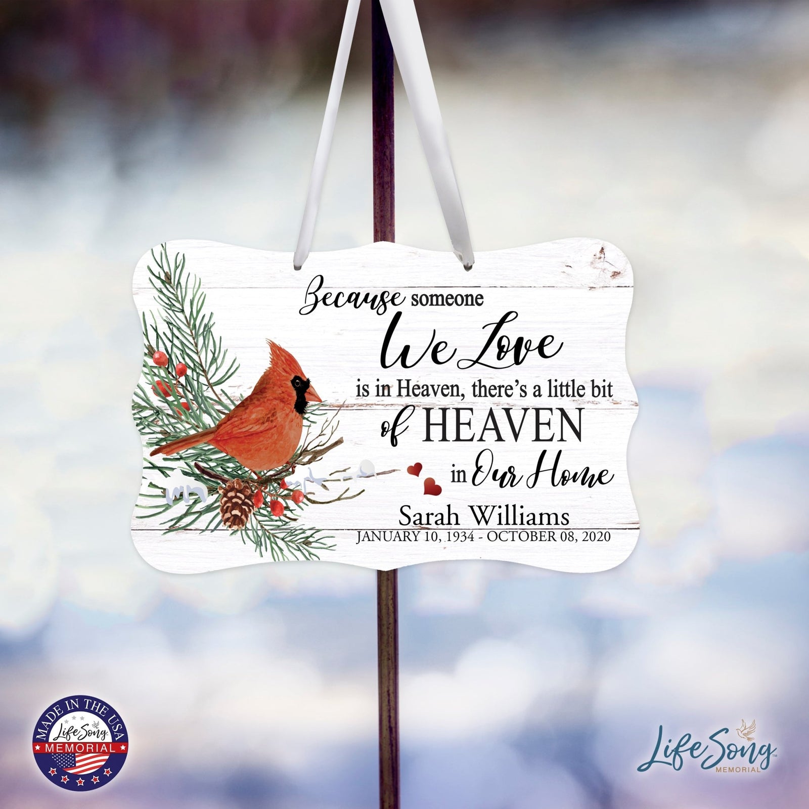 Personalized Cardinal Memorial Christmas Wall Sign 14in with Inspirational Verse Keepsake Gift Because Someone We - LifeSong Milestones