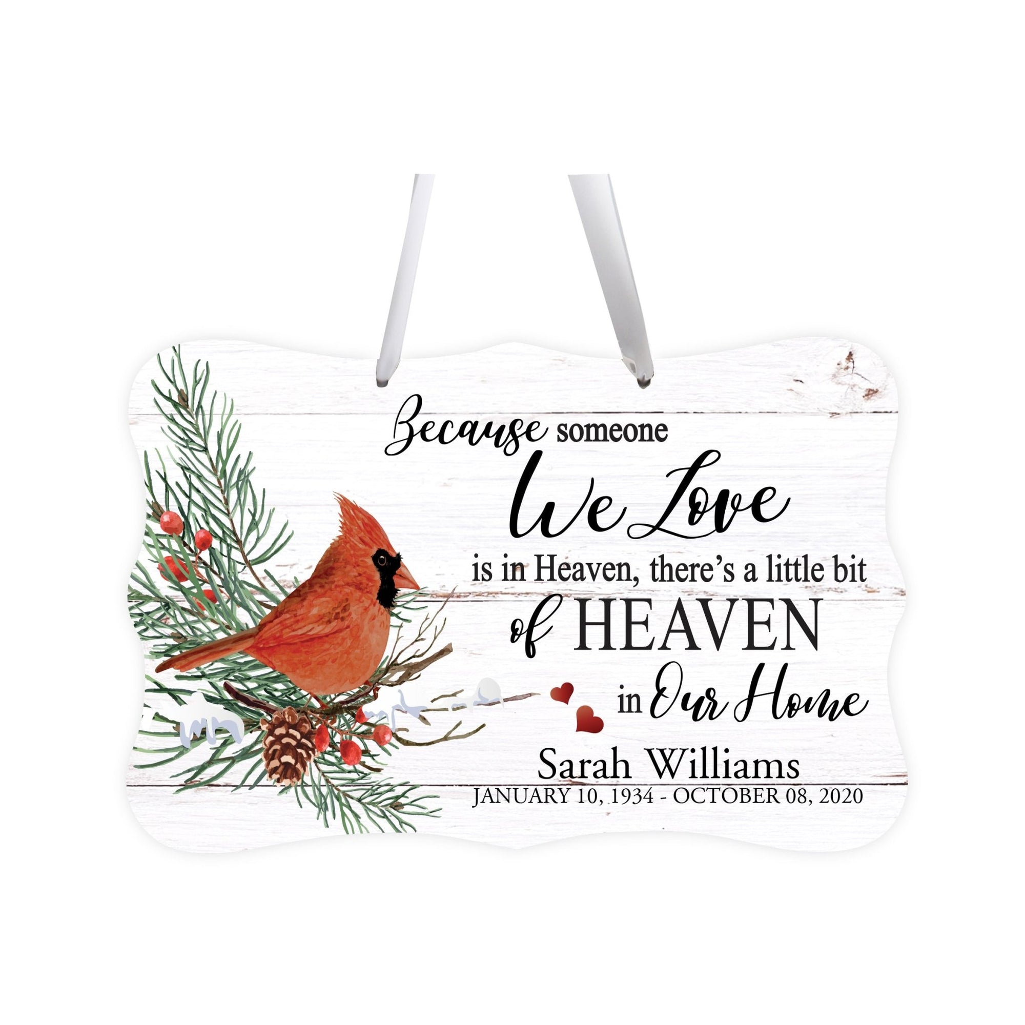 Personalized Cardinal Memorial Christmas Wall Sign 14in with Inspirational Verse Keepsake Gift Because Someone We - LifeSong Milestones