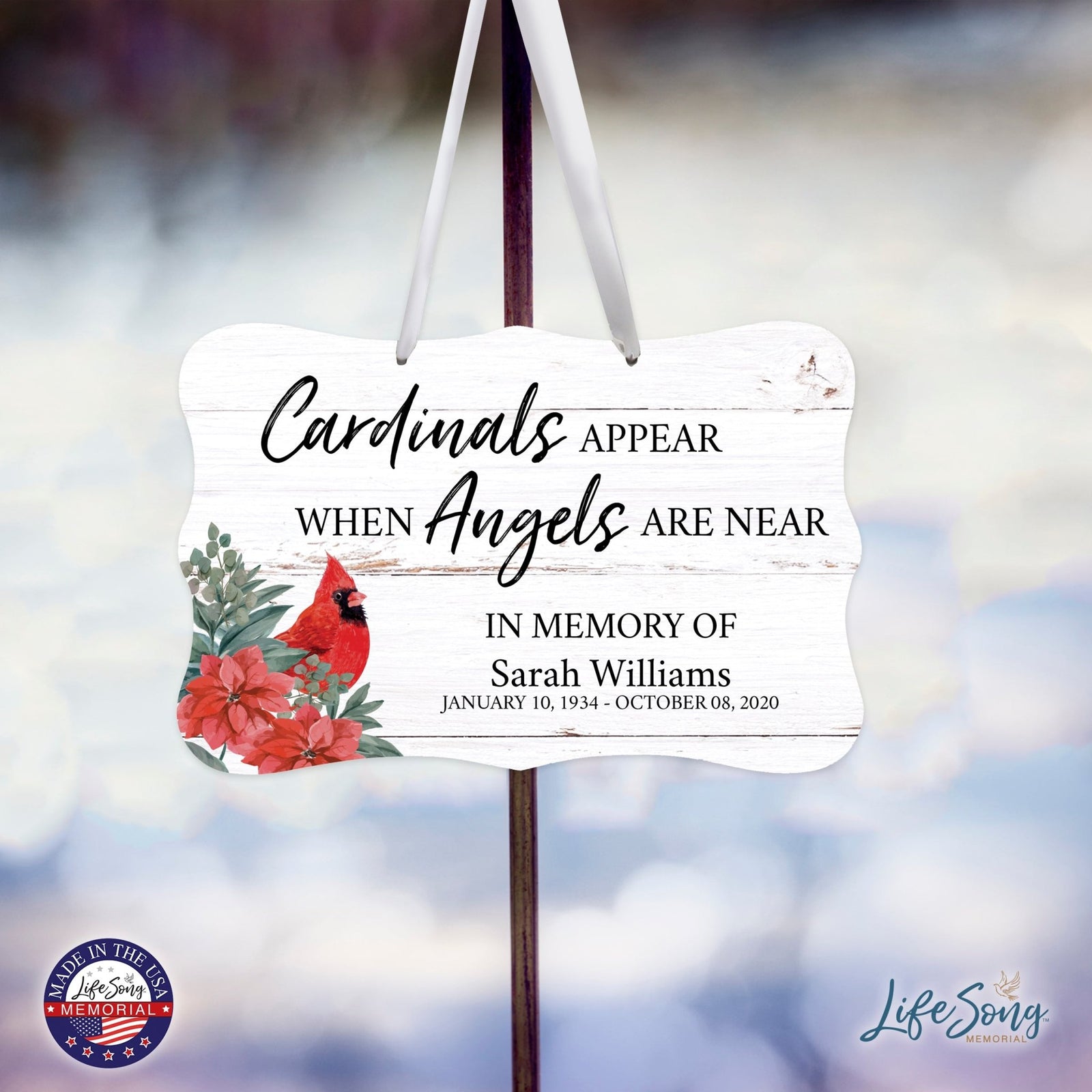 Personalized Cardinal Memorial Christmas Wall Sign 14in with Inspirational Verse Keepsake Gift Cardinals Appears When - LifeSong Milestones