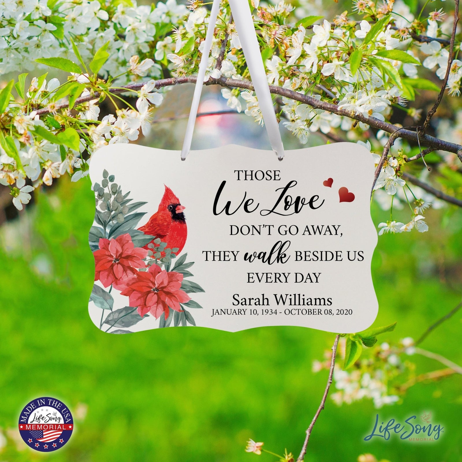 Personalized Cardinal Memorial Christmas Wall Sign 14in with Inspirational Verse Keepsake Gift Those We Love - LifeSong Milestones