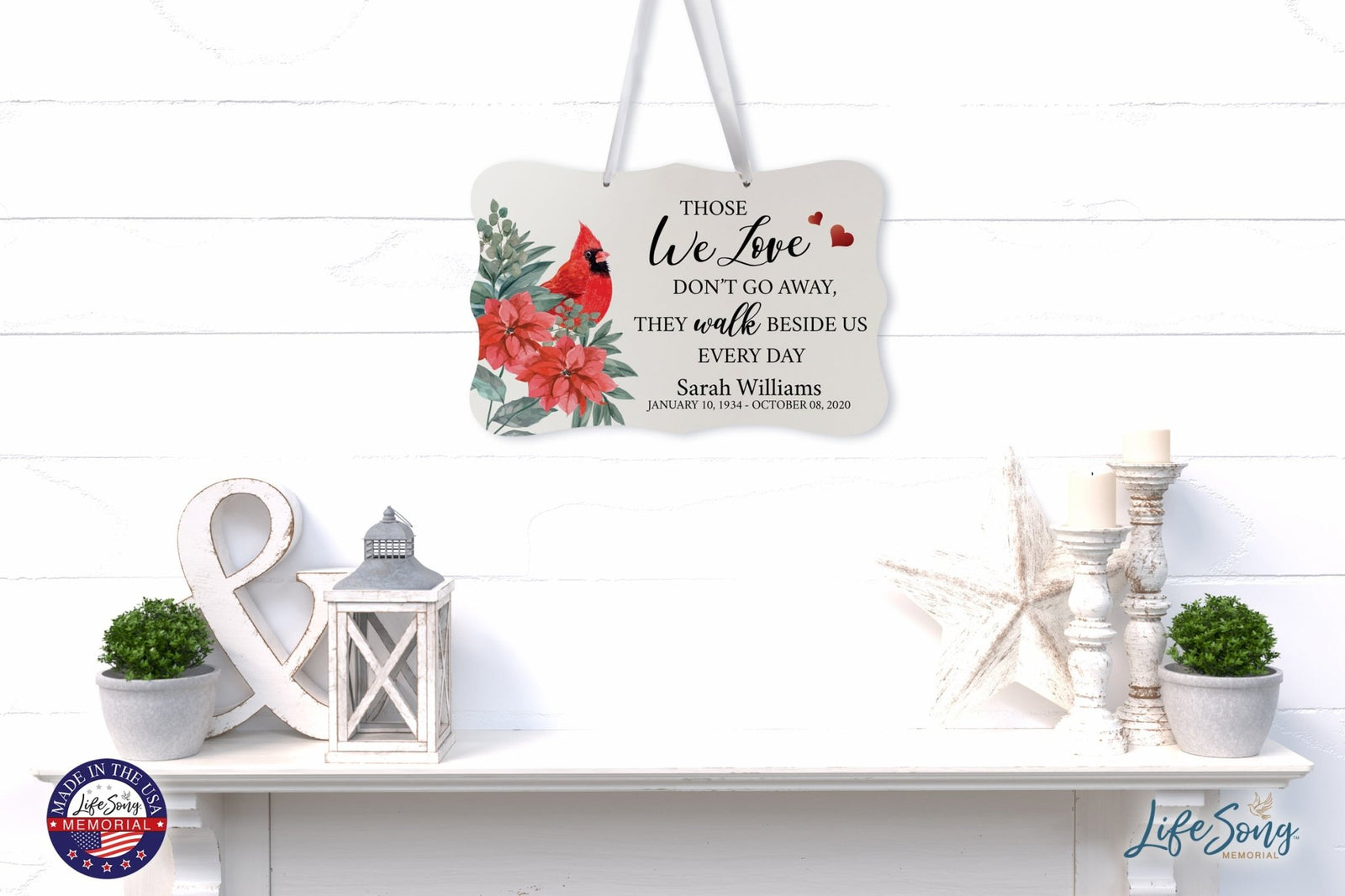 Personalized Cardinal Memorial Christmas Wall Sign 14in with Inspirational Verse Keepsake Gift Those We Love - LifeSong Milestones
