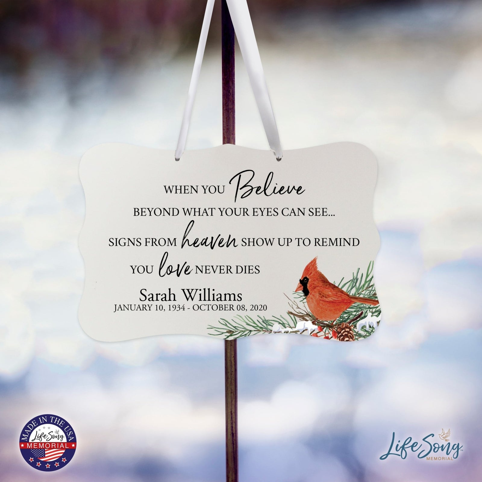 Personalized Cardinal Memorial Christmas Wall Sign 14in with Inspirational Verse Keepsake Gift When You Believe - LifeSong Milestones