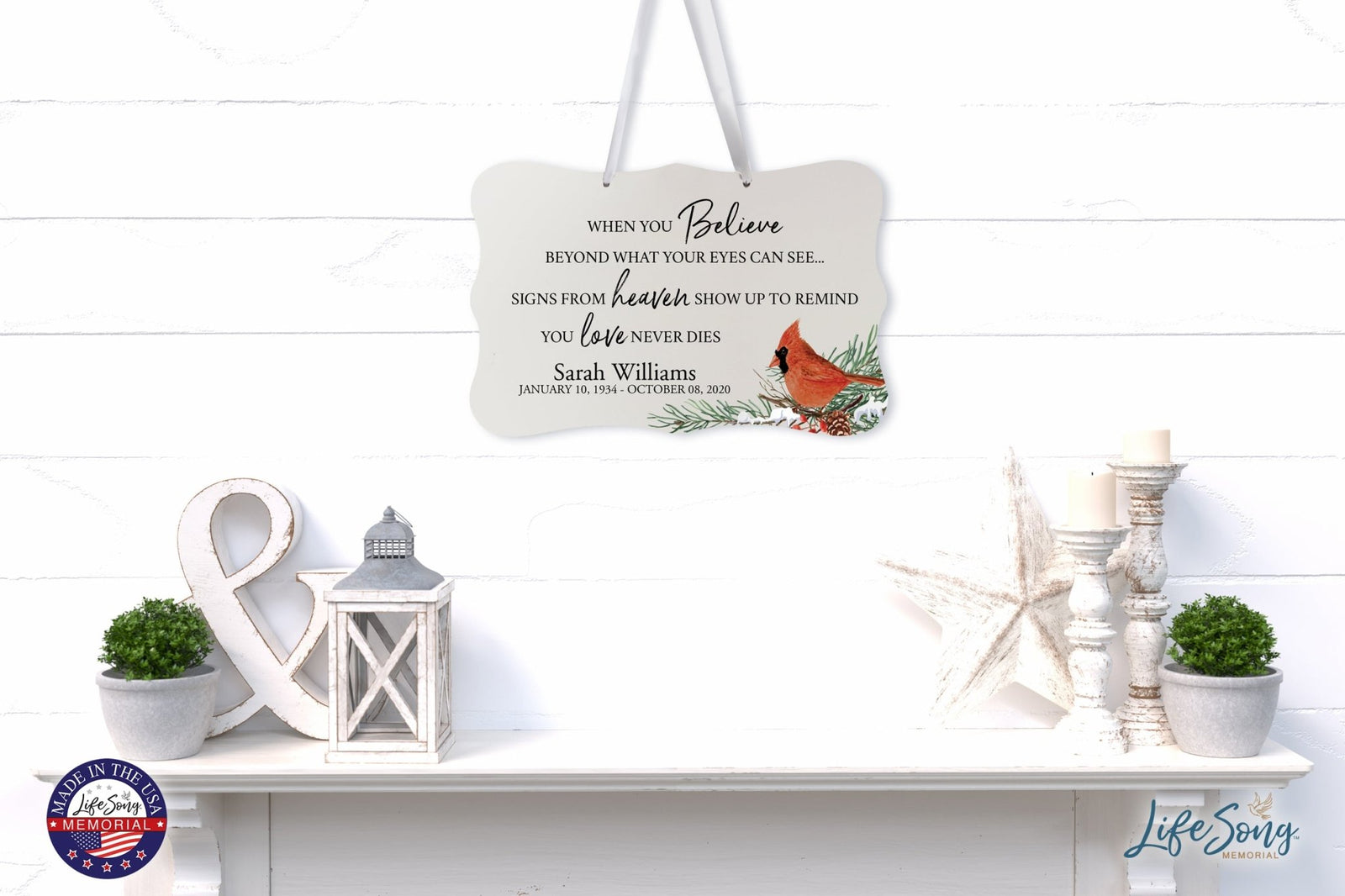 Personalized Cardinal Memorial Christmas Wall Sign 14in with Inspirational Verse Keepsake Gift When You Believe - LifeSong Milestones
