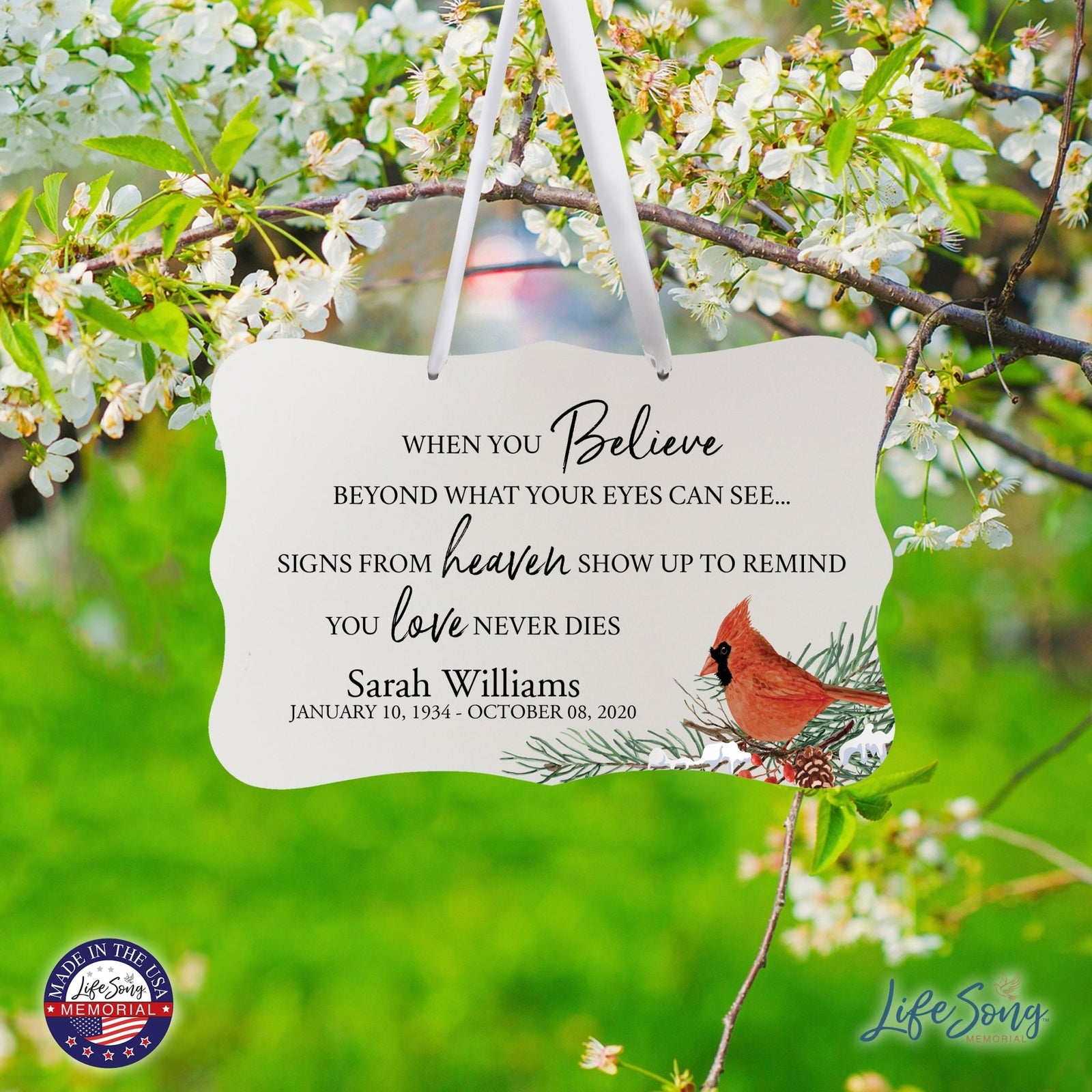 Personalized Cardinal Memorial Christmas Wall Sign 14in with Inspirational Verse Keepsake Gift When You Believe - LifeSong Milestones