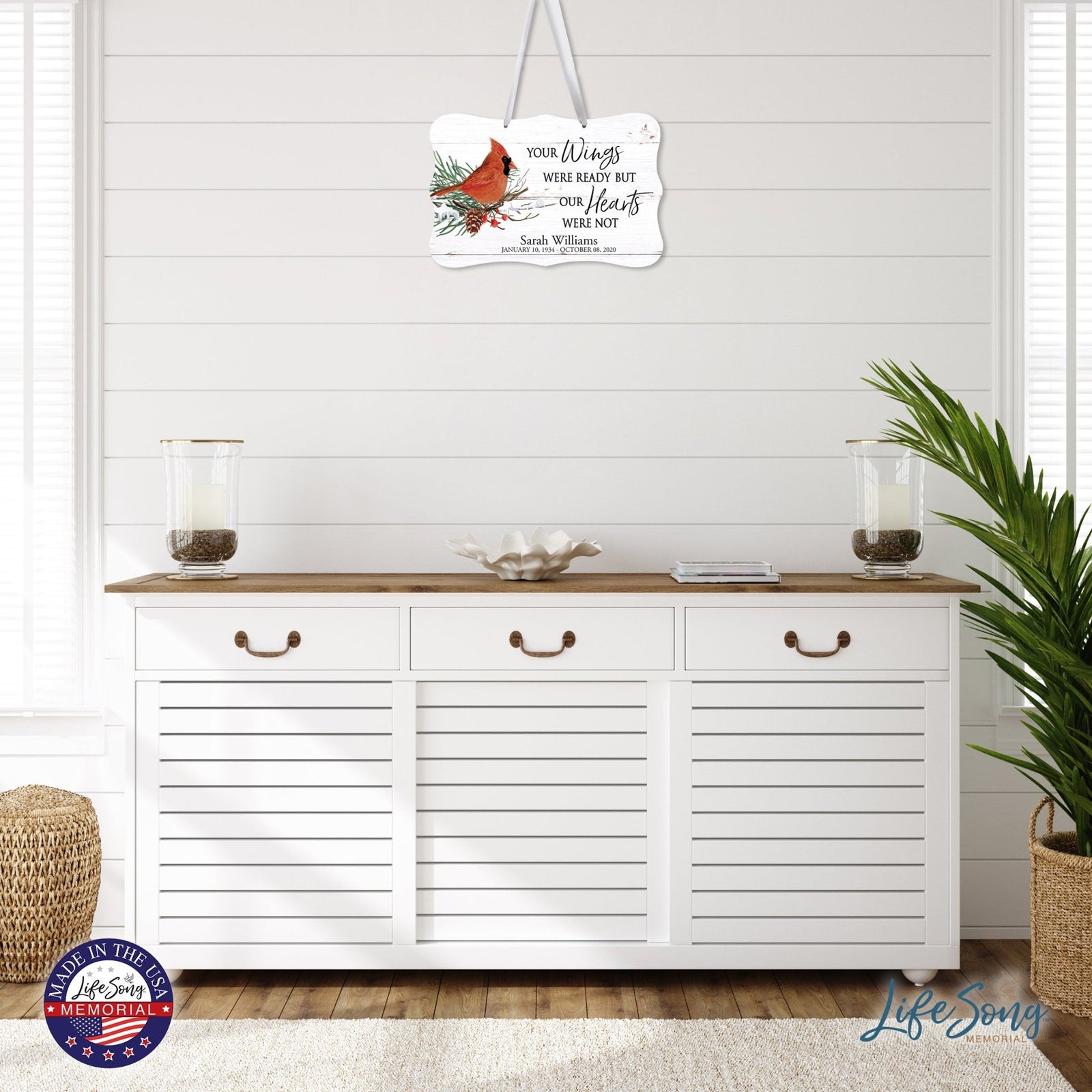 Personalized Cardinal Memorial Christmas Wall Sign 14in with Inspirational Verse Keepsake Gift Your Wings Were - LifeSong Milestones