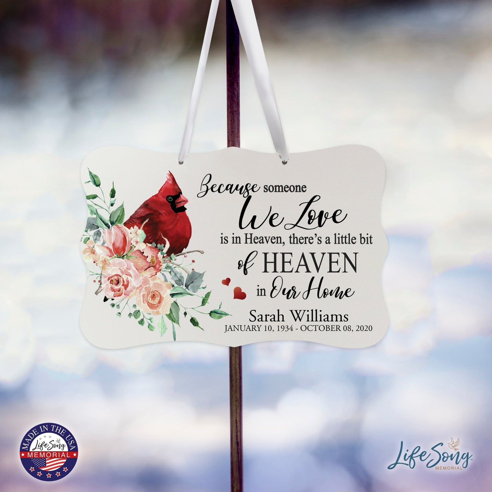 Personalized Cardinal Memorial Everyday Wall Sign 14in with Inspirational Verse Keepsake Gift Because Someone We - LifeSong Milestones