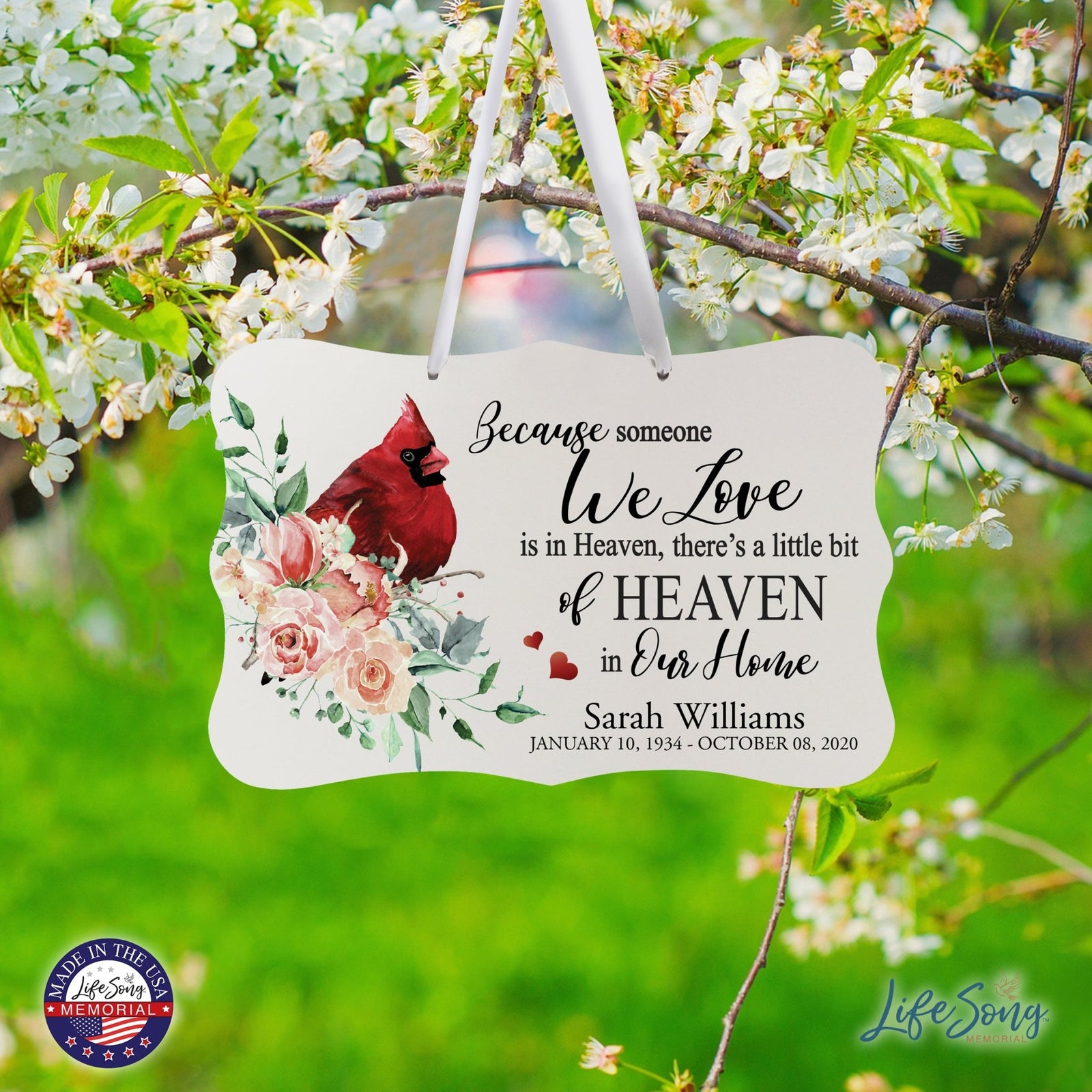 Personalized Cardinal Memorial Everyday Wall Sign 14in with Inspirational Verse Keepsake Gift Because Someone We - LifeSong Milestones