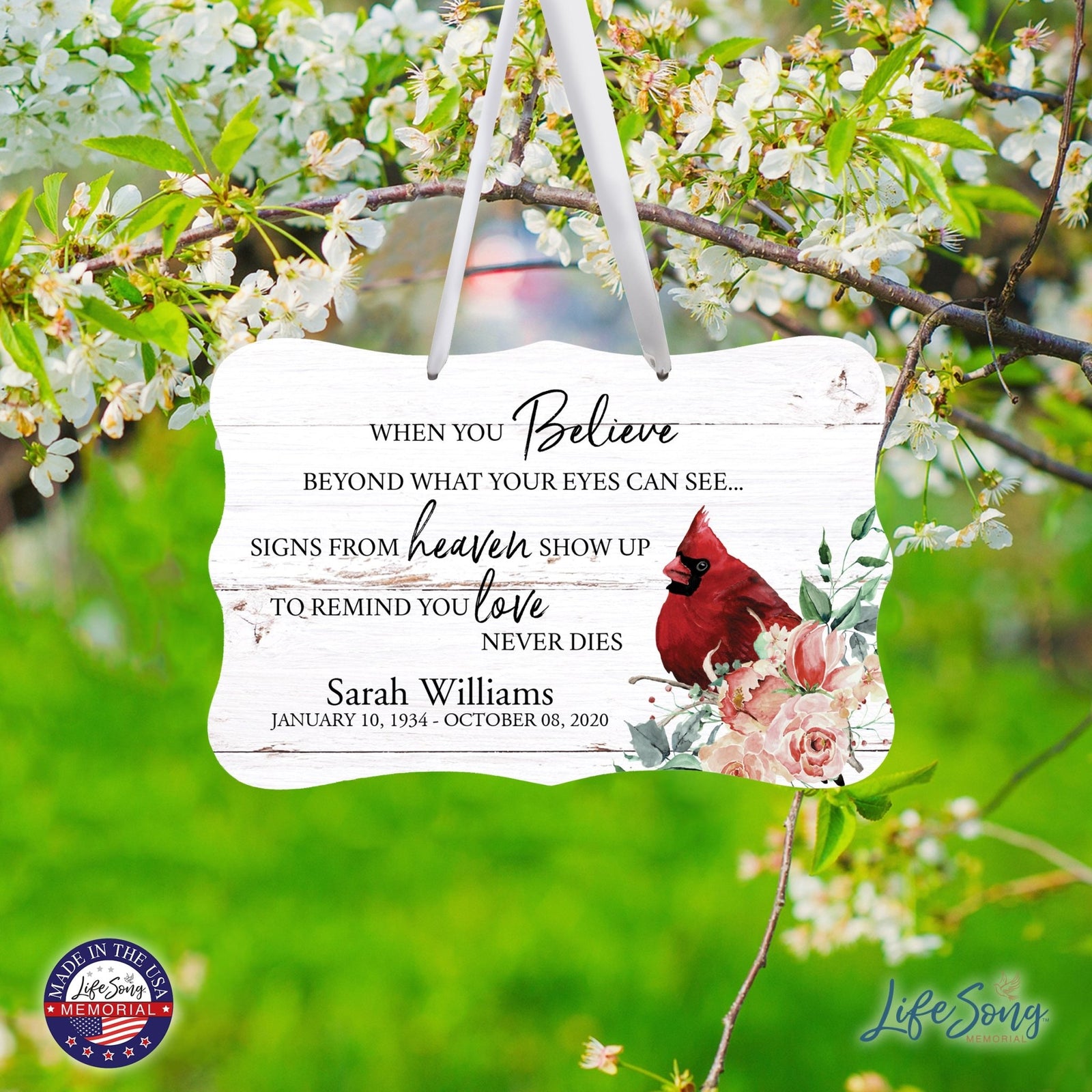 Personalized Cardinal Memorial Everyday Wall Sign 14in with Inspirational Verse Keepsake Gift When You Believe - LifeSong Milestones
