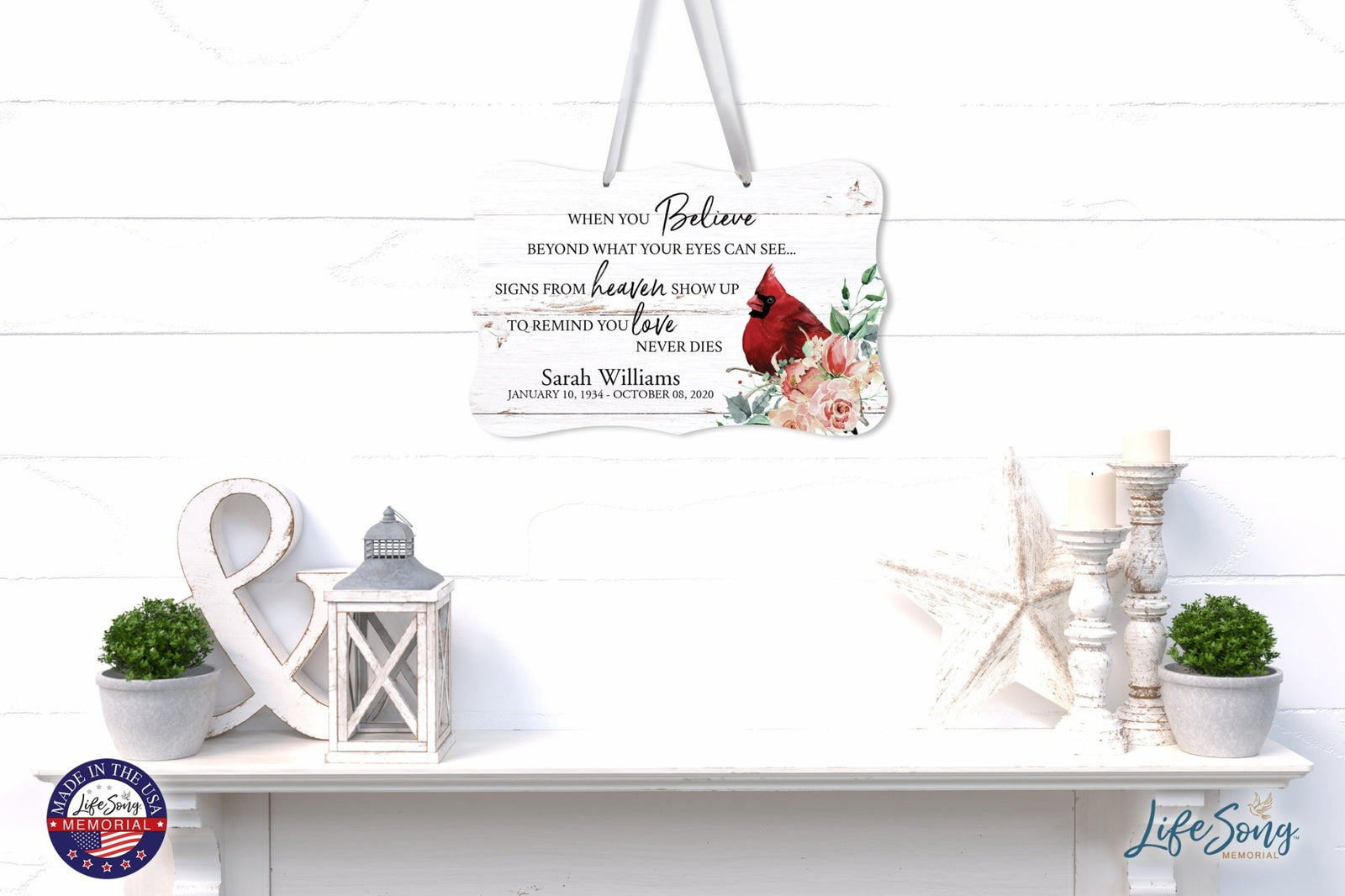 Personalized Cardinal Memorial Everyday Wall Sign 14in with Inspirational Verse Keepsake Gift When You Believe - LifeSong Milestones