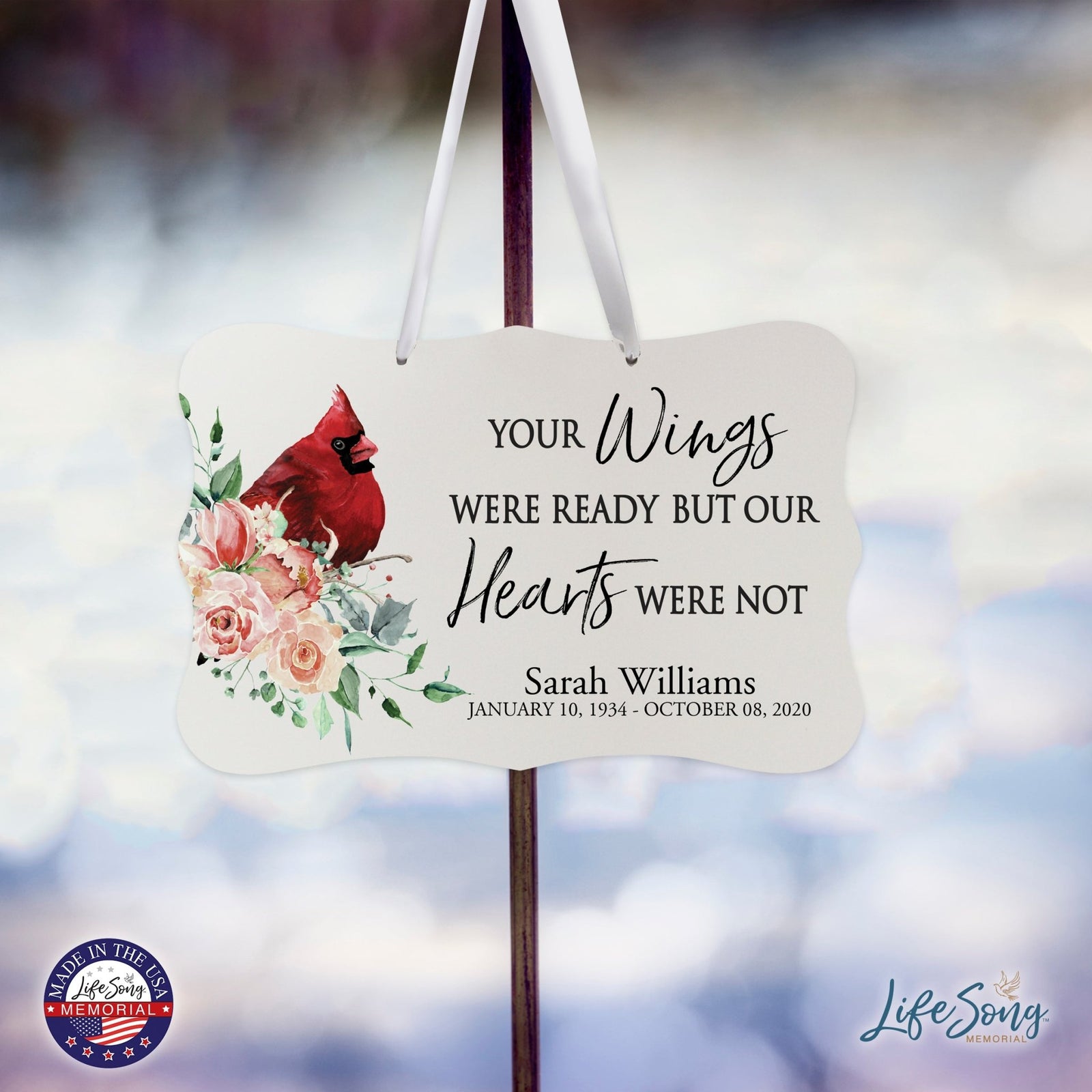Personalized Cardinal Memorial Everyday Wall Sign 14in with Inspirational Verse Keepsake Gift Your Wings Were - LifeSong Milestones