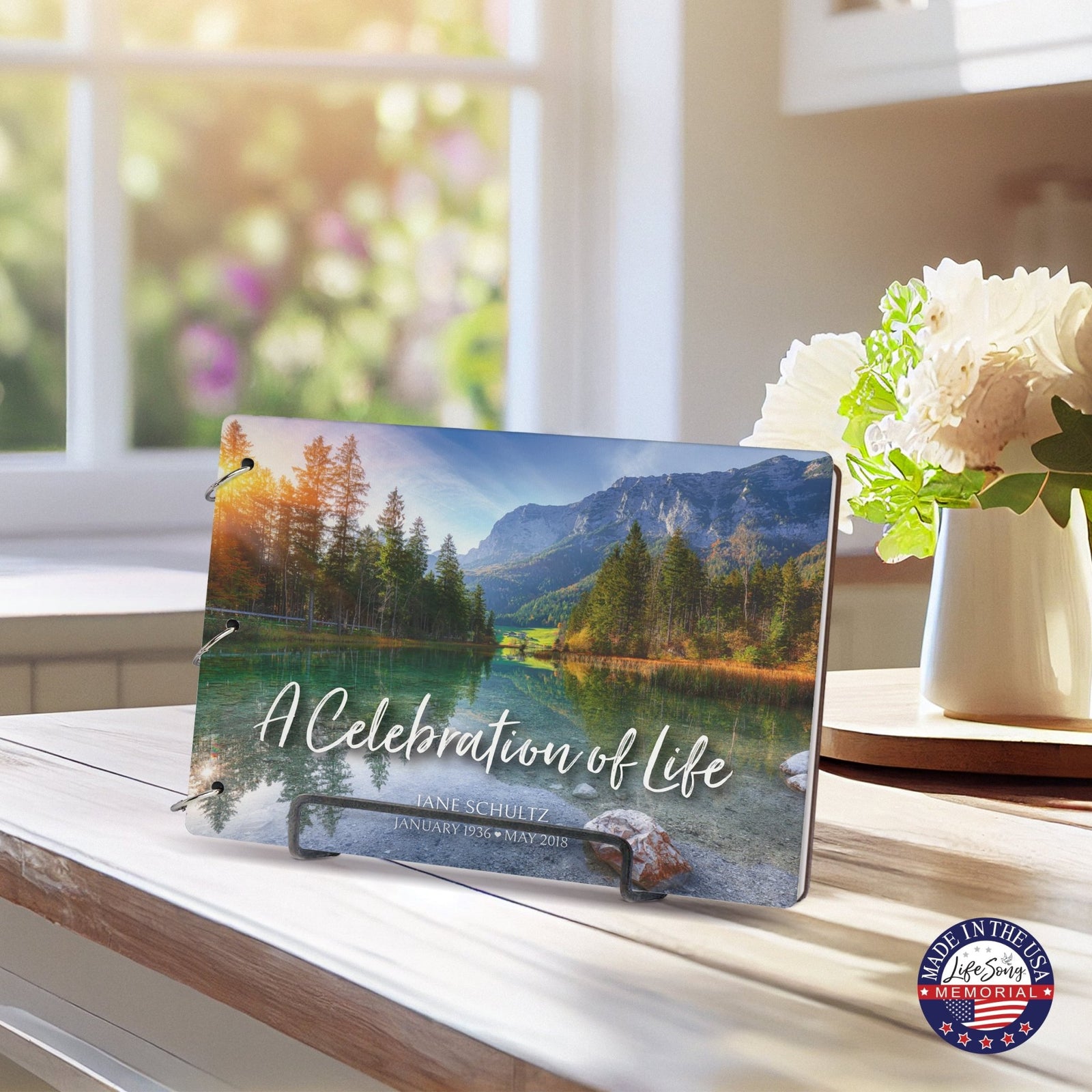 Personalized Celebration Of Life Funeral Guest Books For Memorial Services Registry With Wooden Cover - A Celebration Of Life - LifeSong Milestones