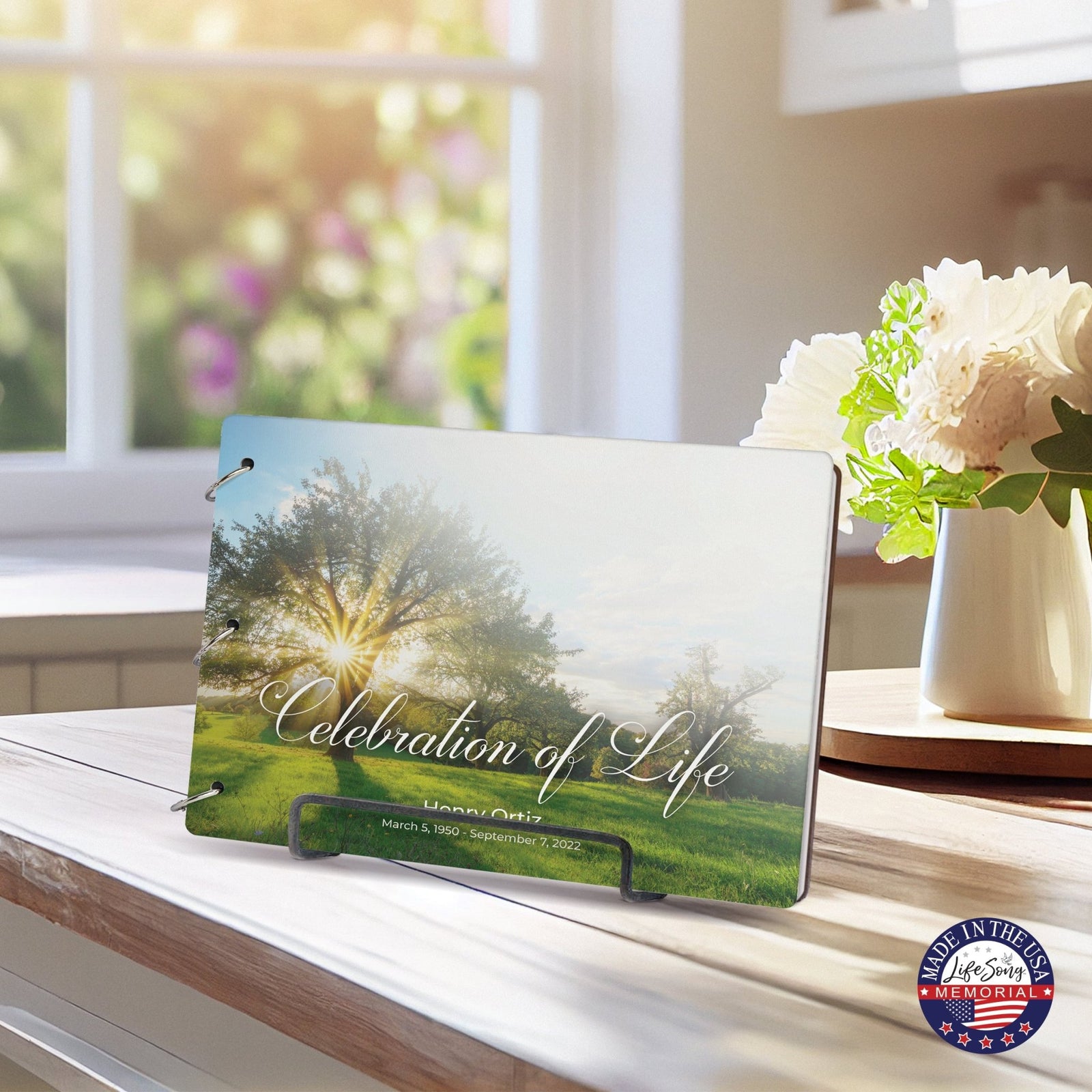 Personalized Celebration Of Life Funeral Guest Books For Memorial Services Registry With Wooden Cover - A Celebration Of Life - LifeSong Milestones