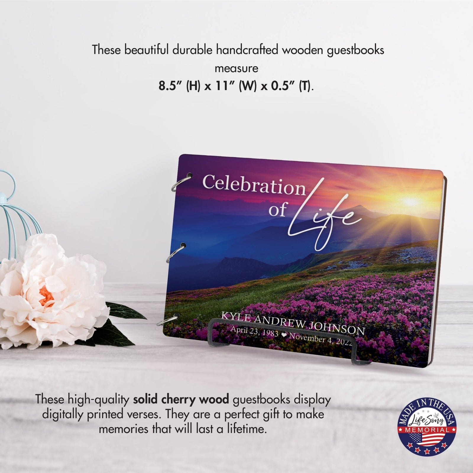 Personalized Celebration Of Life Funeral Guest Books For Memorial Services Registry With Wooden Cover - A Celebration Of Life - LifeSong Milestones