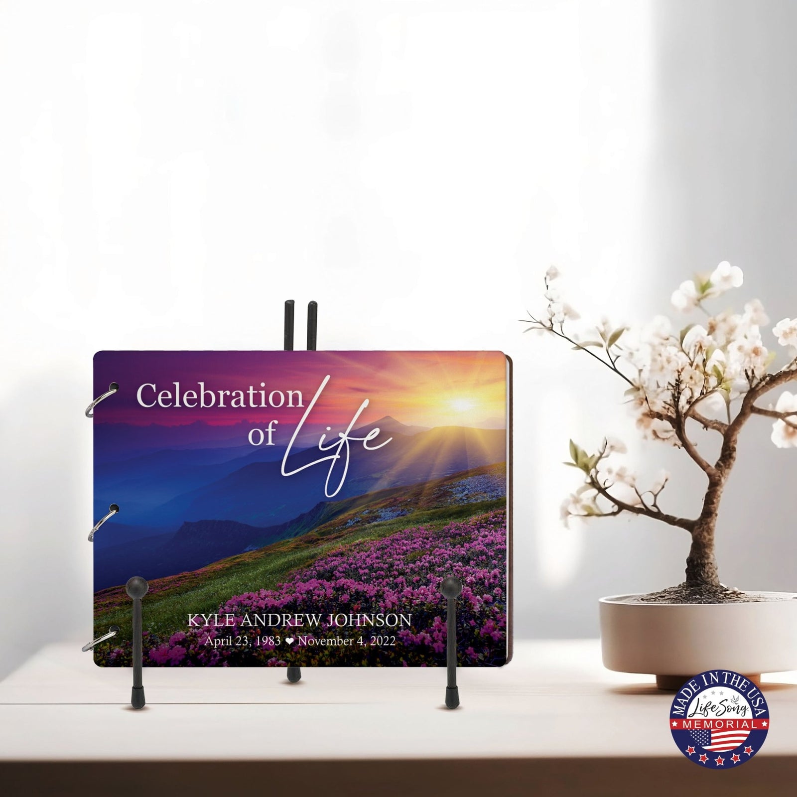 Personalized Celebration Of Life Funeral Guest Books For Memorial Services Registry With Wooden Cover - A Celebration Of Life - LifeSong Milestones