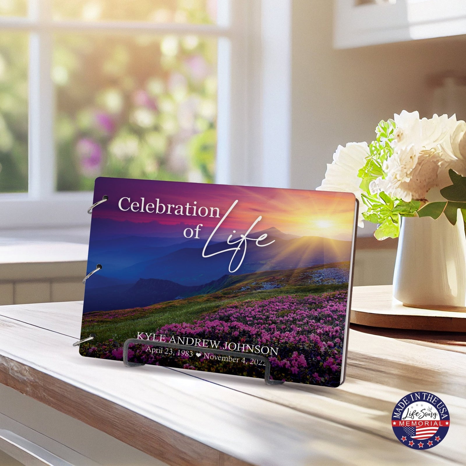 Personalized Celebration Of Life Funeral Guest Books For Memorial Services Registry With Wooden Cover - A Celebration Of Life - LifeSong Milestones