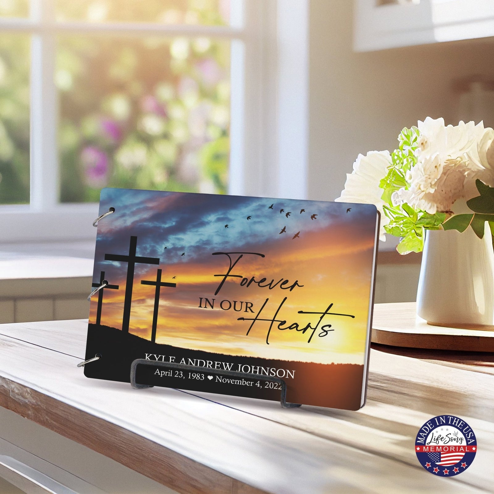 Personalized Celebration Of Life Funeral Guest Books For Memorial Services Registry With Wooden Cover - Forever In Our Hearts - LifeSong Milestones