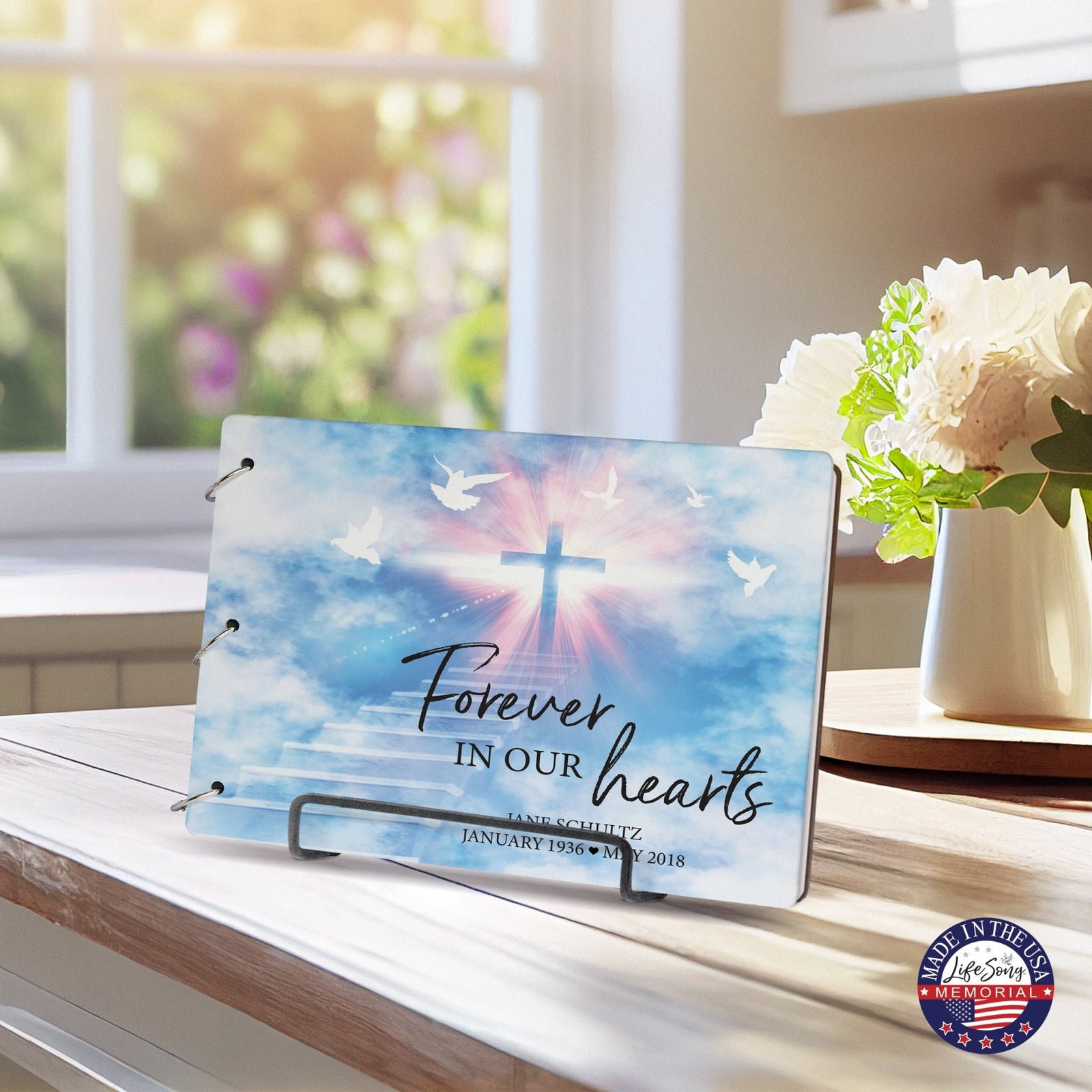 Personalized Celebration Of Life Funeral Guest Books For Memorial Services Registry With Wooden Cover - Forever In Our Hearts - LifeSong Milestones