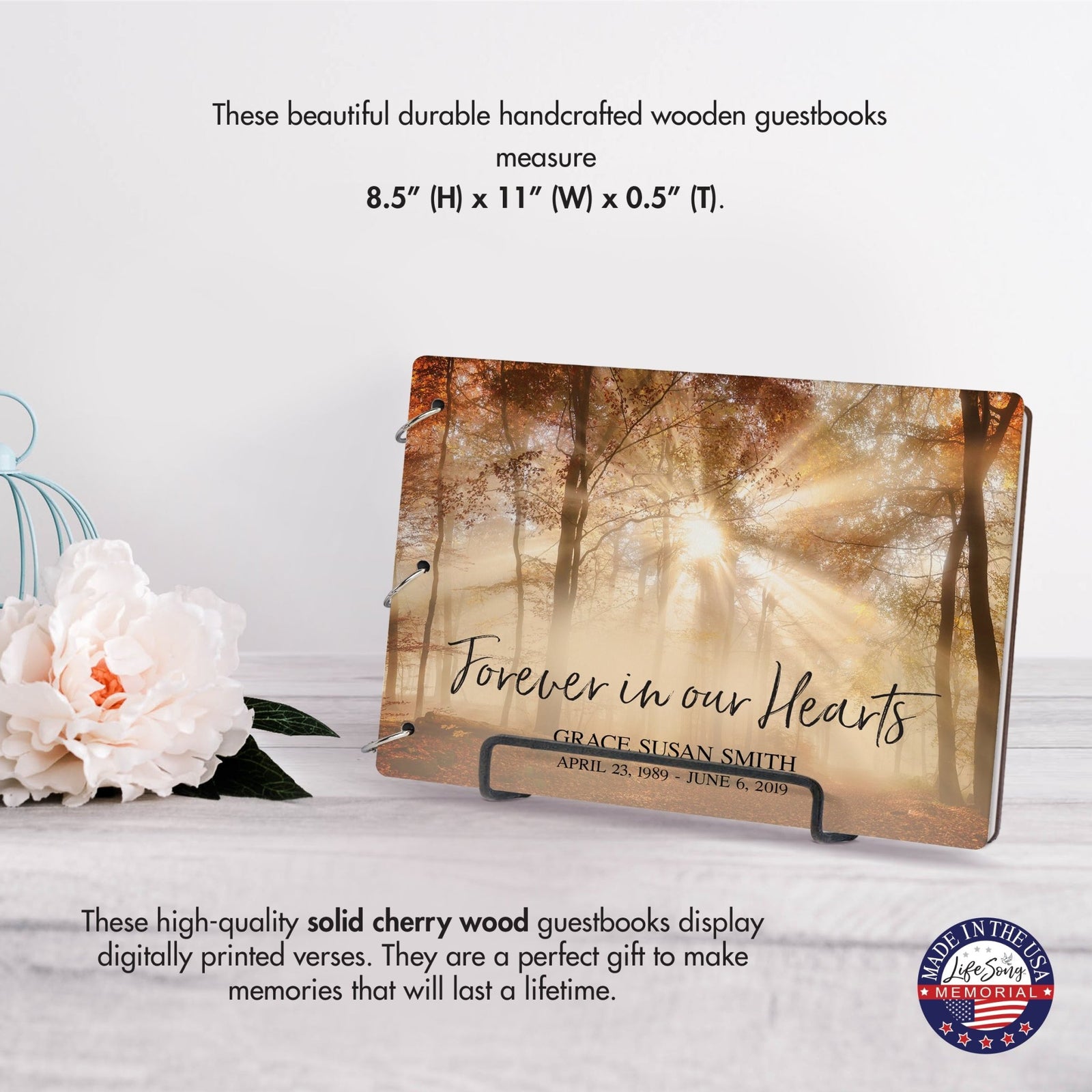 Personalized Celebration Of Life Funeral Guest Books For Memorial Services Registry With Wooden Cover - Forever In Our Hearts - LifeSong Milestones