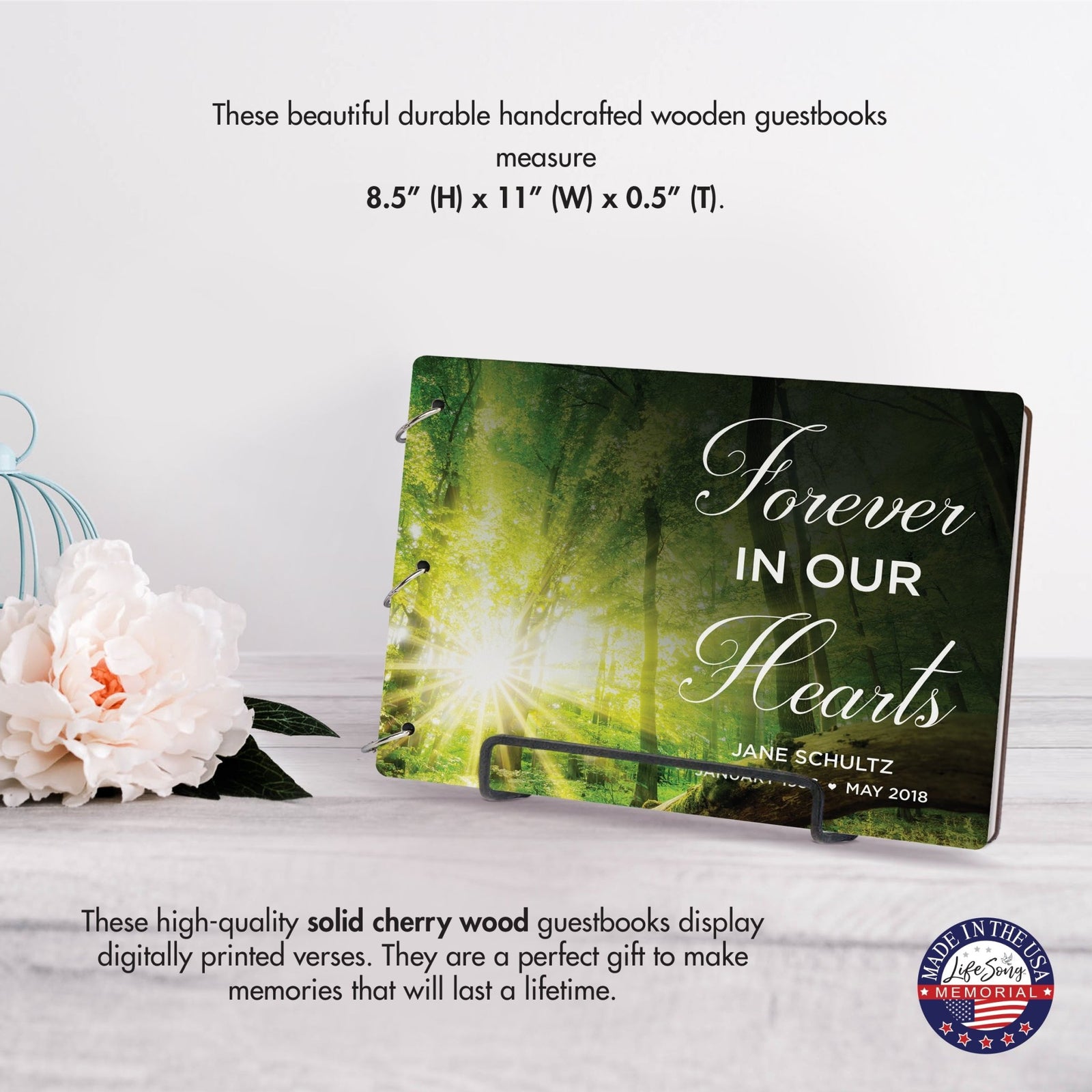 Personalized Celebration Of Life Funeral Guest Books For Memorial Services Registry With Wooden Cover - Forever In Our Hearts - LifeSong Milestones