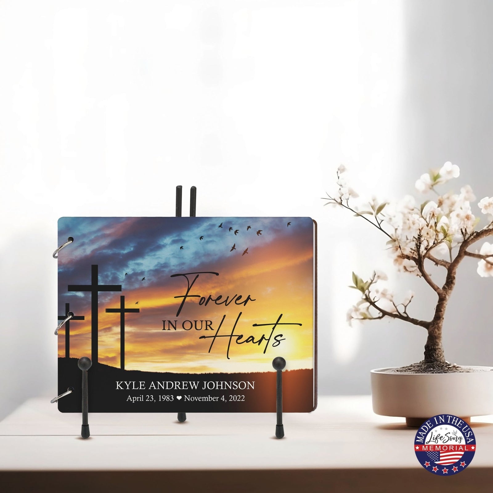 Personalized Celebration Of Life Funeral Guest Books For Memorial Services Registry With Wooden Cover - Forever In Our Hearts - LifeSong Milestones
