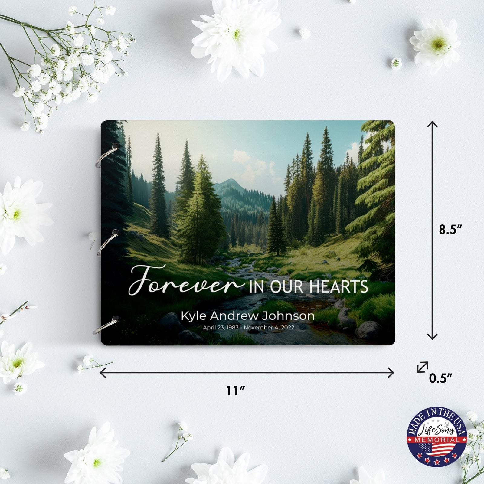 Personalized Celebration Of Life Funeral Guest Books For Memorial Services Registry With Wooden Cover - Forever In Our Hearts - LifeSong Milestones