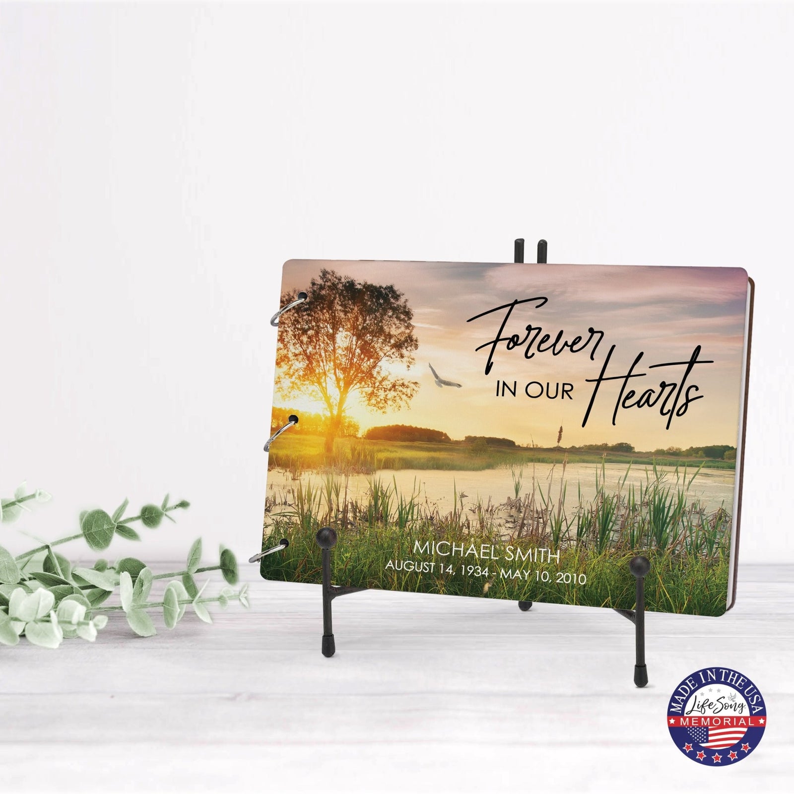 Personalized Celebration Of Life Funeral Guest Books For Memorial Services Registry With Wooden Cover - Forever In Our Hearts - LifeSong Milestones