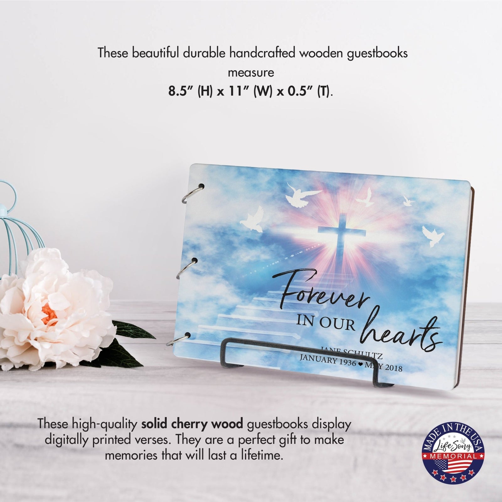 Personalized Celebration Of Life Funeral Guest Books For Memorial Services Registry With Wooden Cover - Forever In Our Hearts - LifeSong Milestones