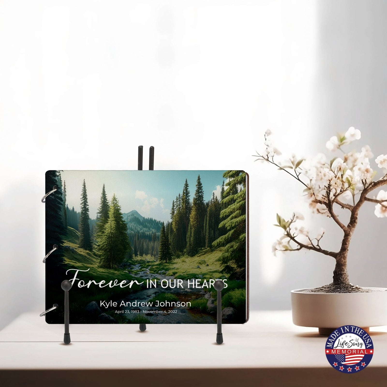 Personalized Celebration Of Life Funeral Guest Books For Memorial Services Registry With Wooden Cover - Forever In Our Hearts - LifeSong Milestones
