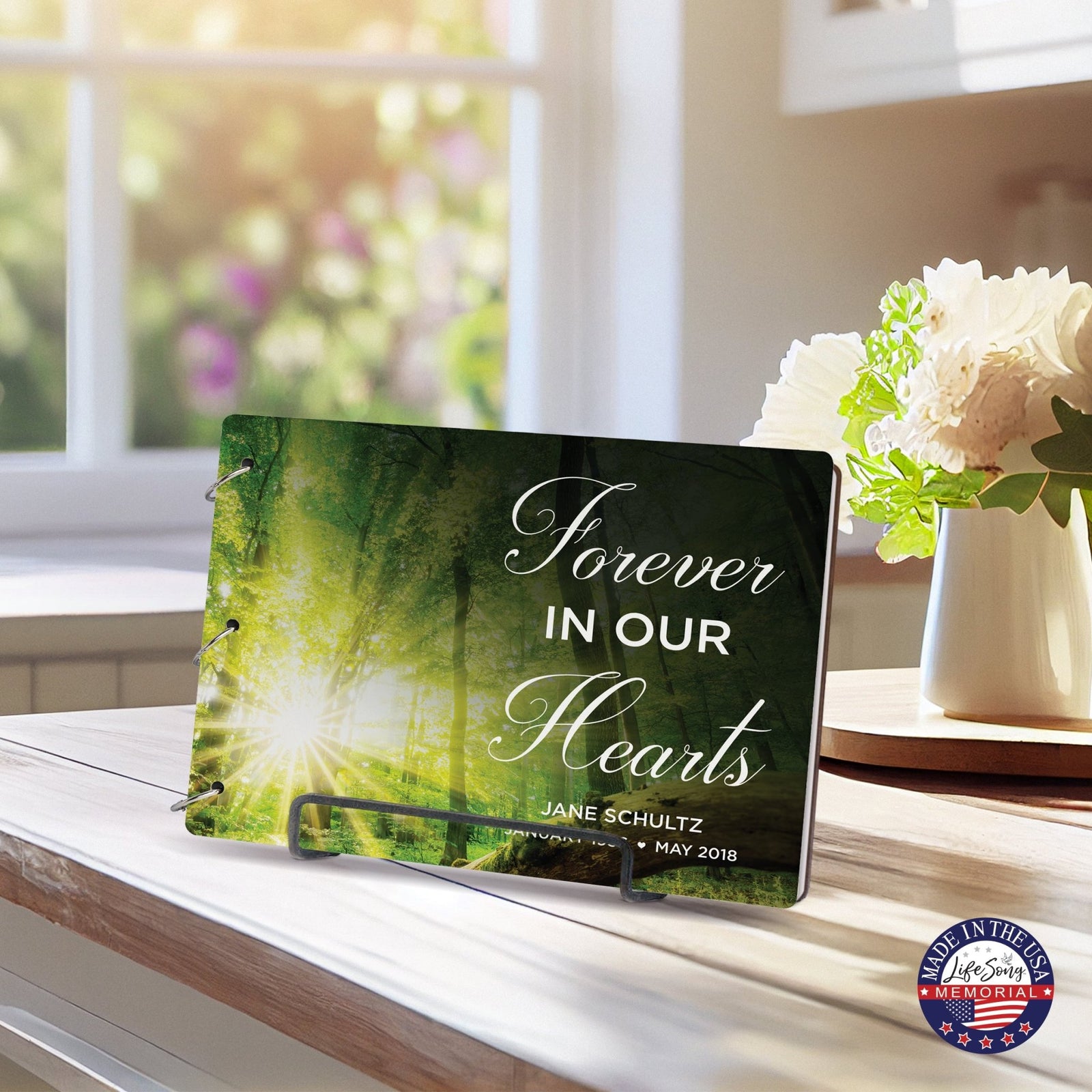 Personalized Celebration Of Life Funeral Guest Books For Memorial Services Registry With Wooden Cover - Forever In Our Hearts - LifeSong Milestones