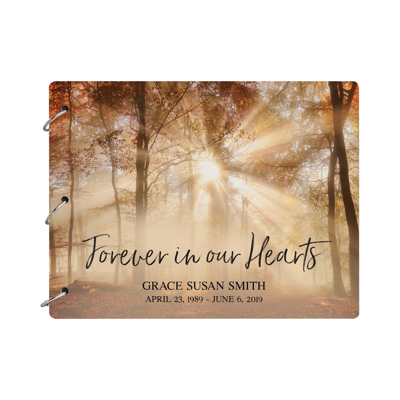 Personalized Celebration Of Life Funeral Guest Books For Memorial Services Registry With Wooden Cover - Forever In Our Hearts - LifeSong Milestones