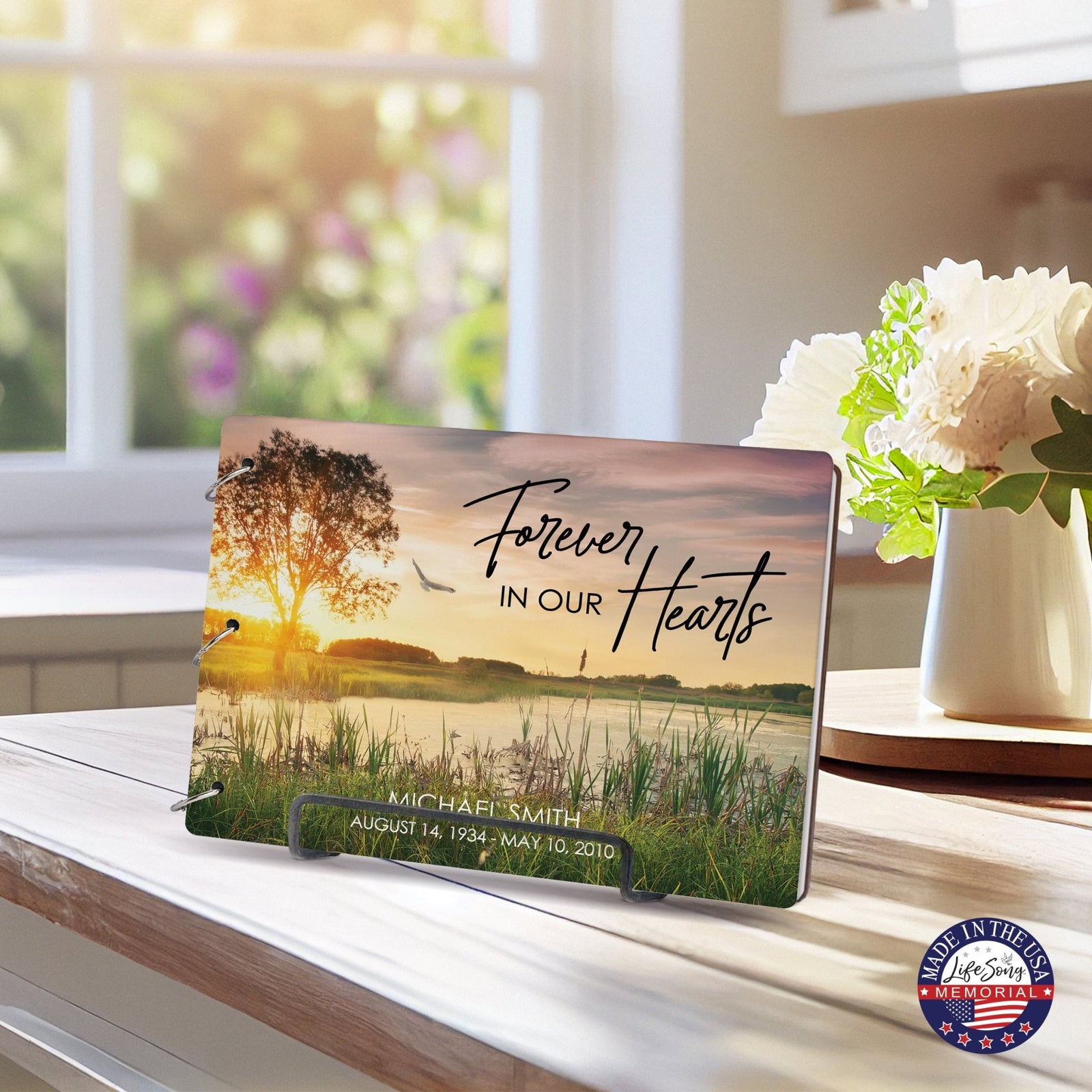 Personalized Celebration Of Life Funeral Guest Books For Memorial Services Registry With Wooden Cover - Forever In Our Hearts - LifeSong Milestones