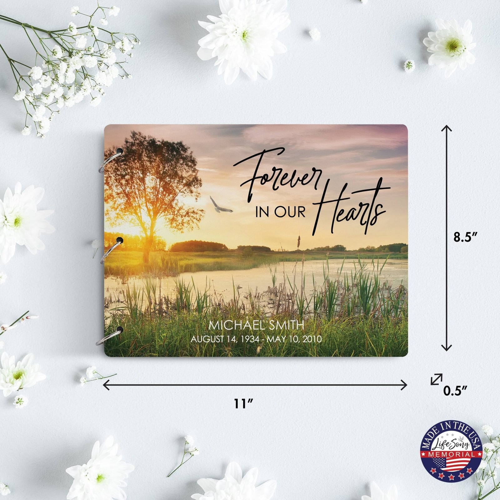 Personalized Celebration Of Life Funeral Guest Books For Memorial Services Registry With Wooden Cover - Forever In Our Hearts - LifeSong Milestones