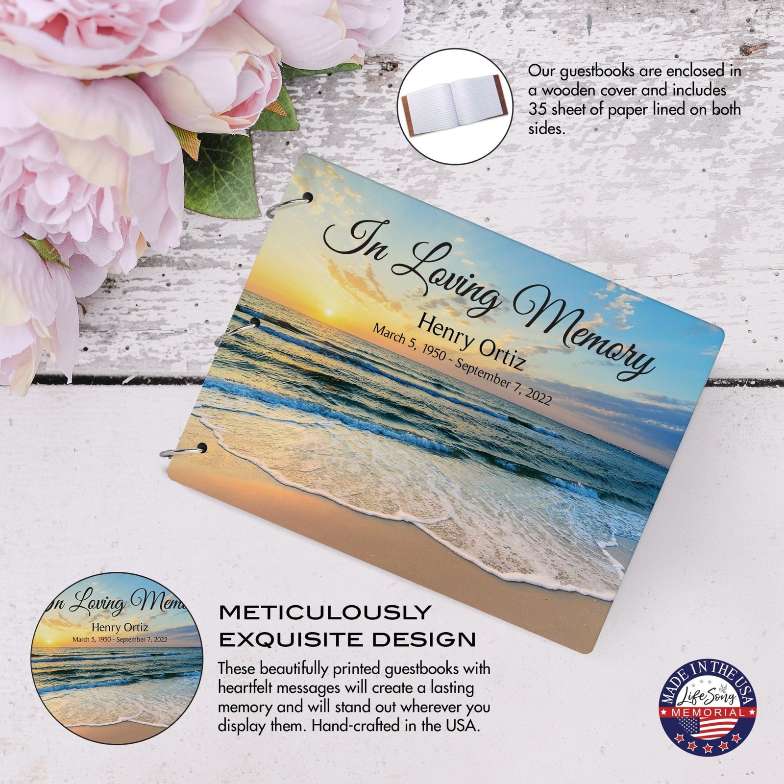 Personalized Celebration Of Life Funeral Guest Books For Memorial Services Registry With Wooden Cover - In Loving Memory - LifeSong Milestones