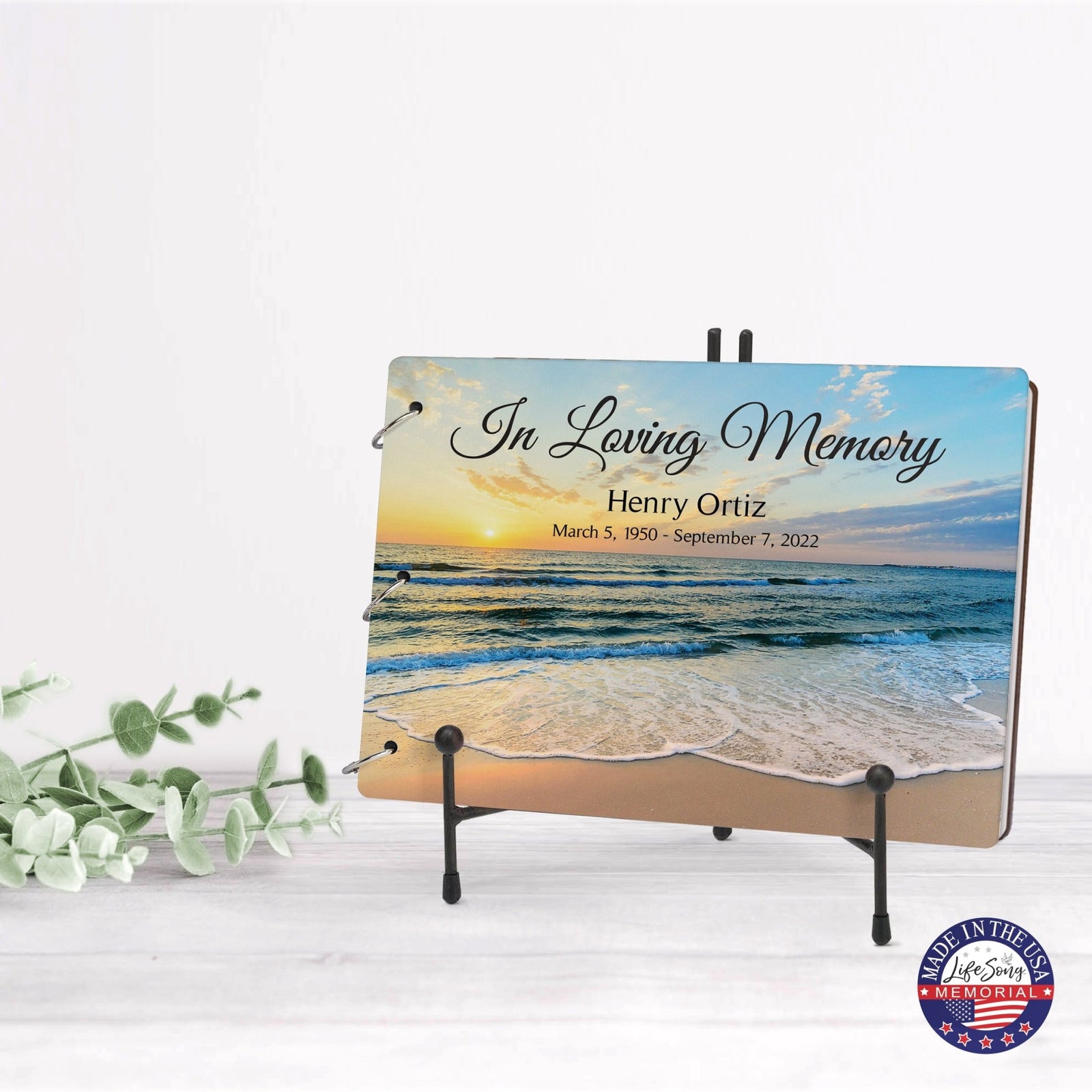 Personalized Celebration Of Life Funeral Guest Books For Memorial Services Registry With Wooden Cover - In Loving Memory - LifeSong Milestones