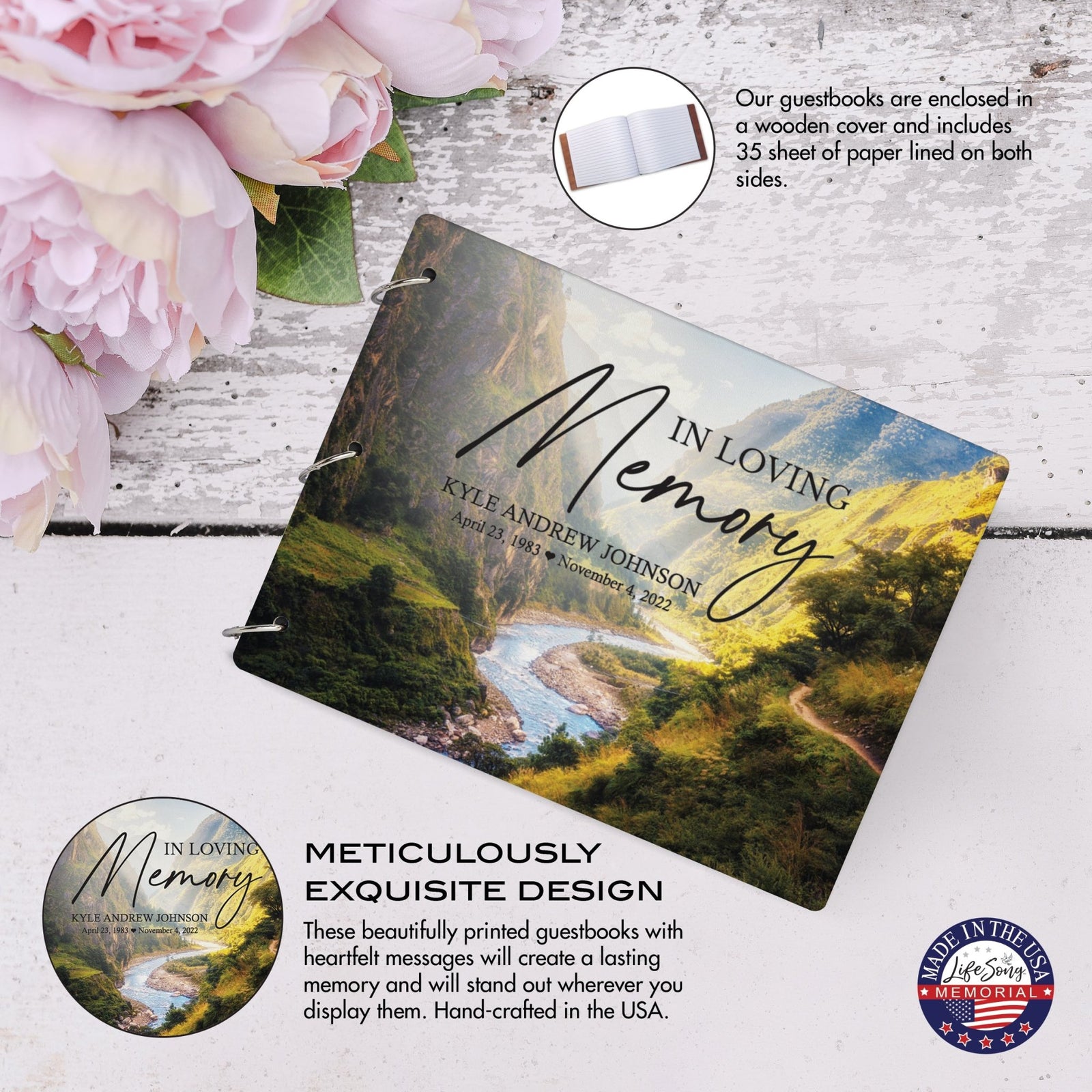 Personalized Celebration Of Life Funeral Guest Books For Memorial Services Registry With Wooden Cover - In Loving Memory - LifeSong Milestones