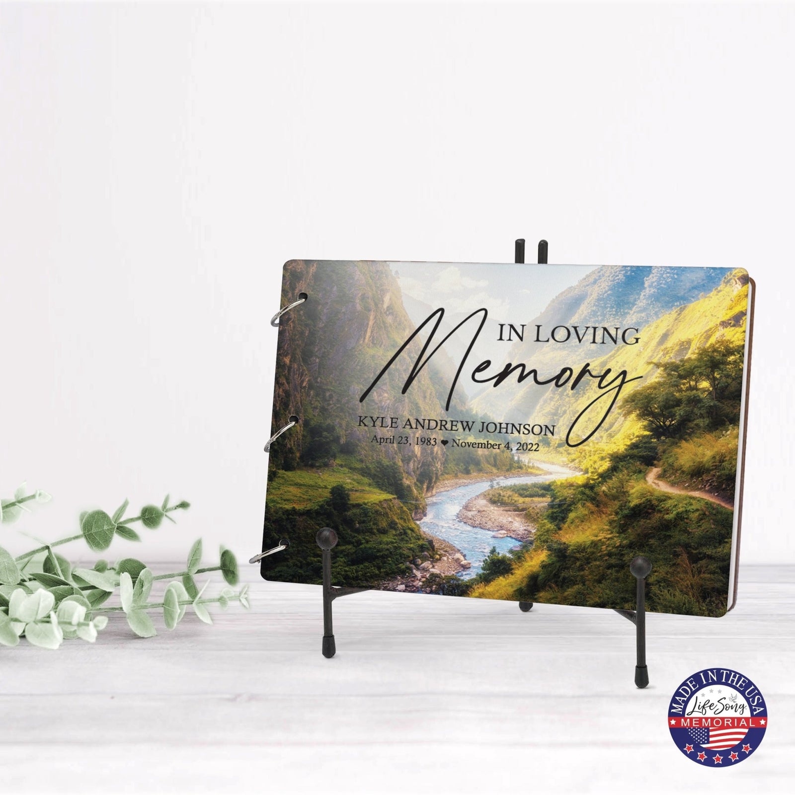 Personalized Celebration Of Life Funeral Guest Books For Memorial Services Registry With Wooden Cover - In Loving Memory - LifeSong Milestones