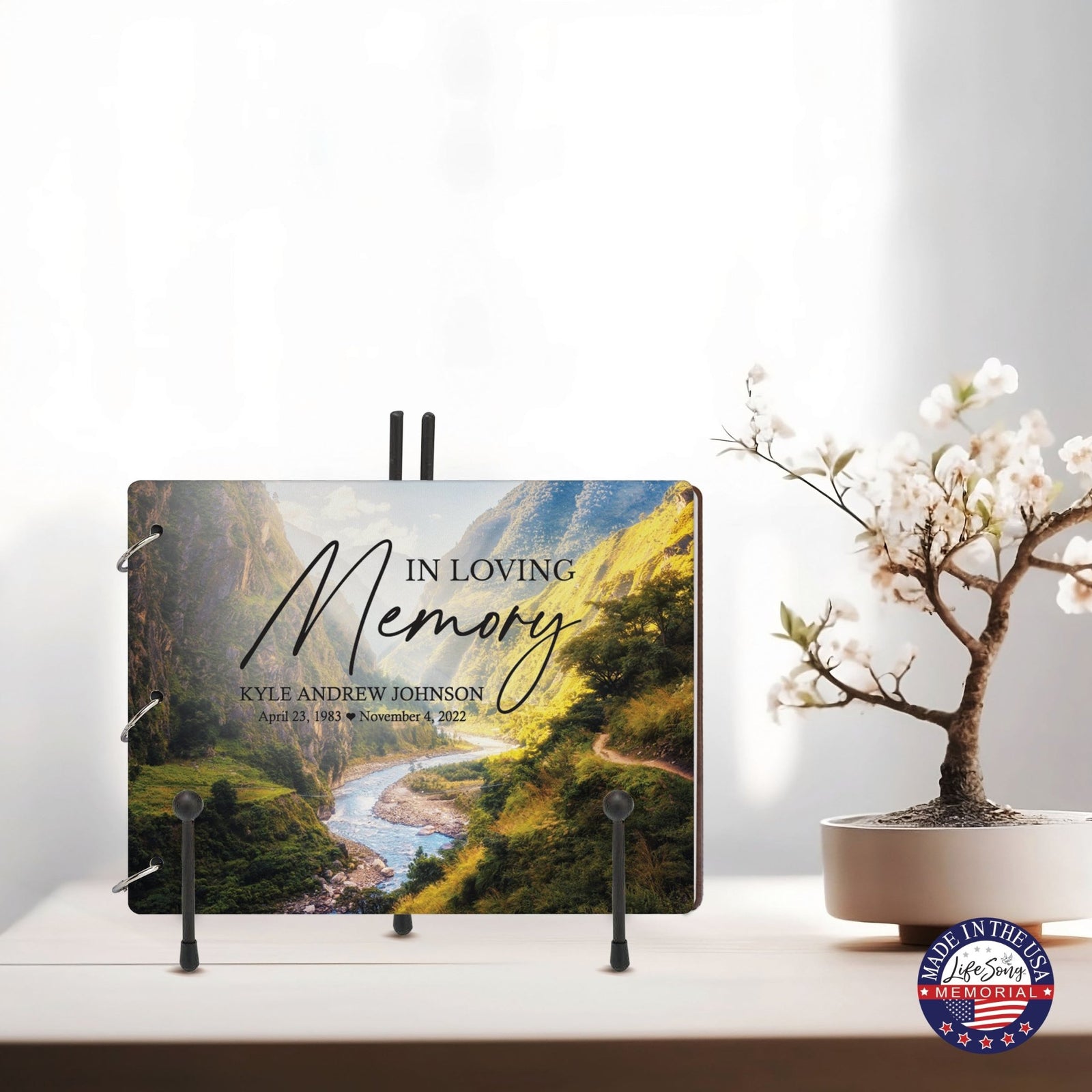 Personalized Celebration Of Life Funeral Guest Books For Memorial Services Registry With Wooden Cover - In Loving Memory - LifeSong Milestones