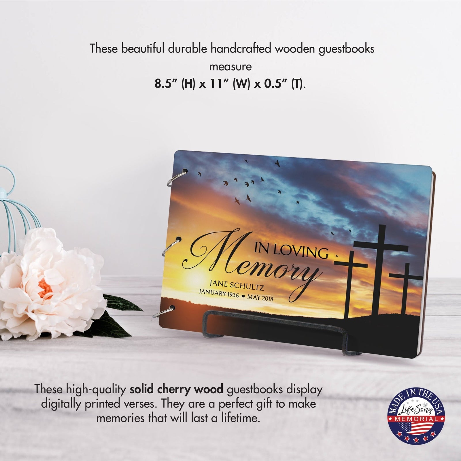 Personalized Celebration Of Life Funeral Guest Books For Memorial Services Registry With Wooden Cover - In Loving Memory - LifeSong Milestones