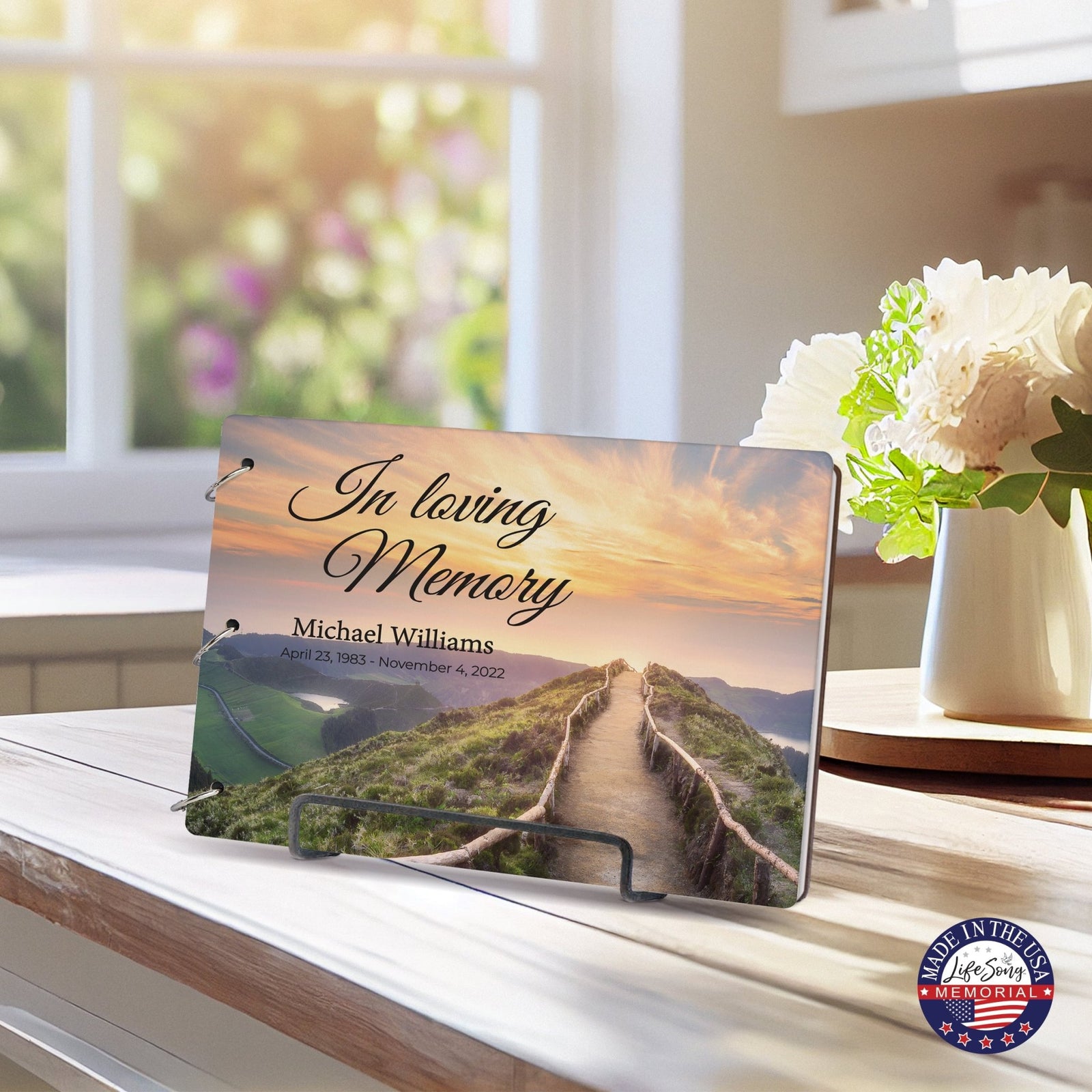 Personalized Celebration Of Life Funeral Guest Books For Memorial Services Registry With Wooden Cover - In Loving Memory - LifeSong Milestones