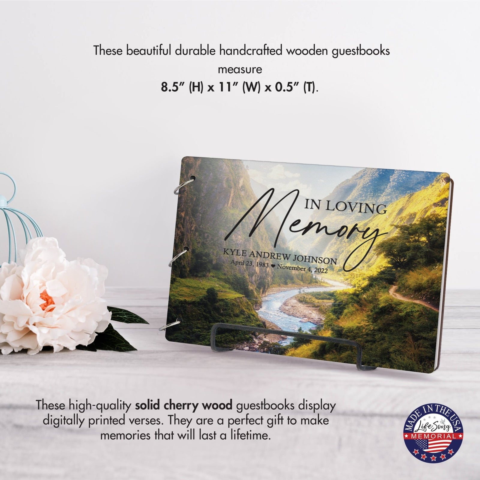 Personalized Celebration Of Life Funeral Guest Books For Memorial Services Registry With Wooden Cover - In Loving Memory - LifeSong Milestones