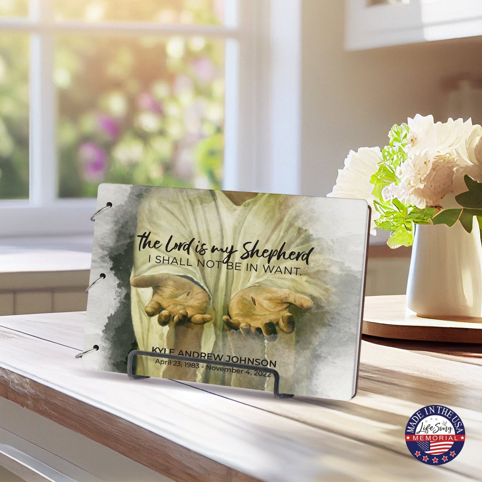 Personalized Celebration Of Life Funeral Guest Books For Memorial Services Registry With Wooden Cover - The Lord Is My Shepherd - LifeSong Milestones