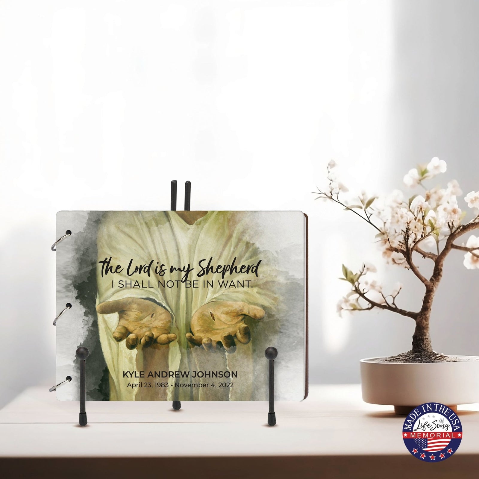 Personalized Celebration Of Life Funeral Guest Books For Memorial Services Registry With Wooden Cover - The Lord Is My Shepherd - LifeSong Milestones