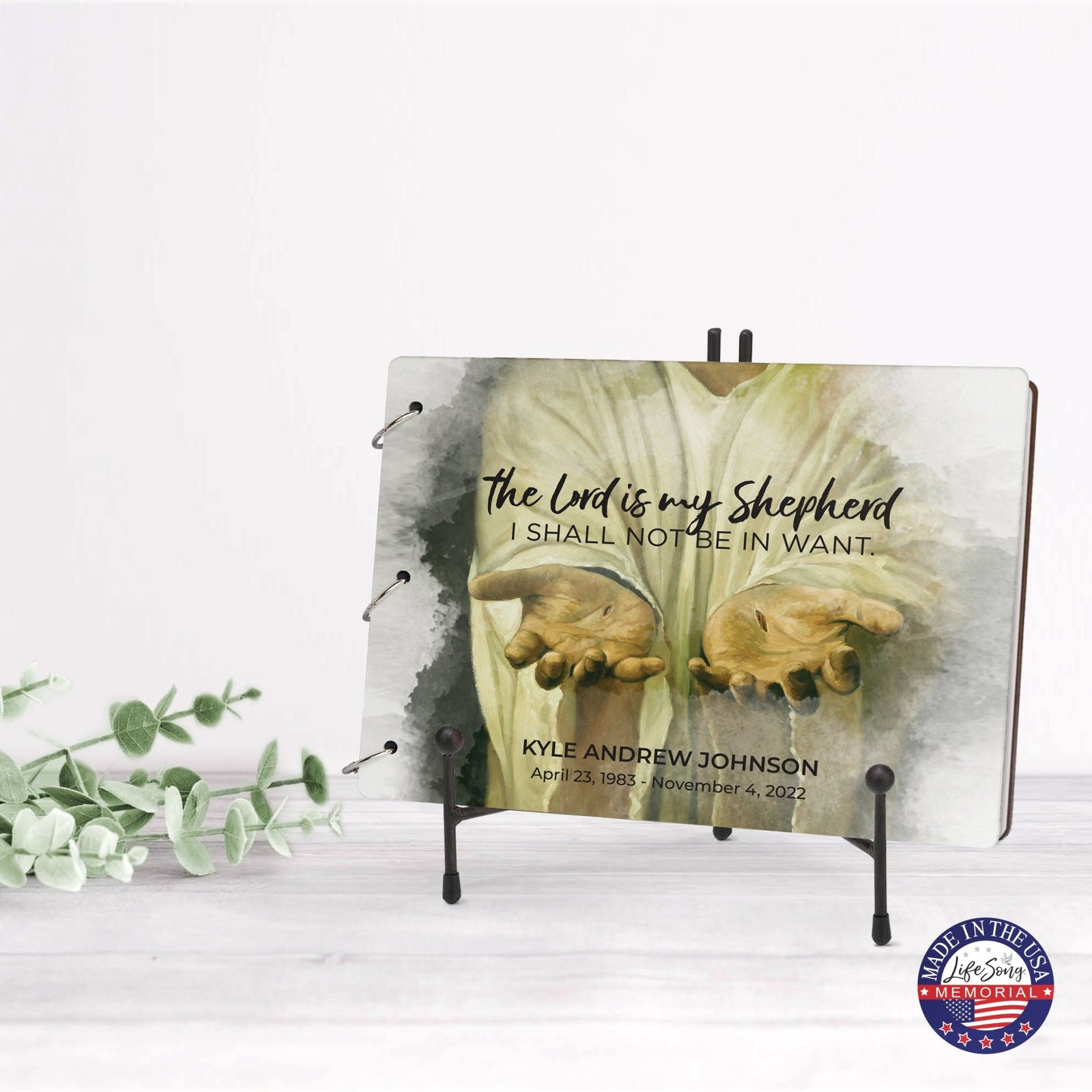 Personalized Celebration Of Life Funeral Guest Books For Memorial Services Registry With Wooden Cover - The Lord Is My Shepherd - LifeSong Milestones