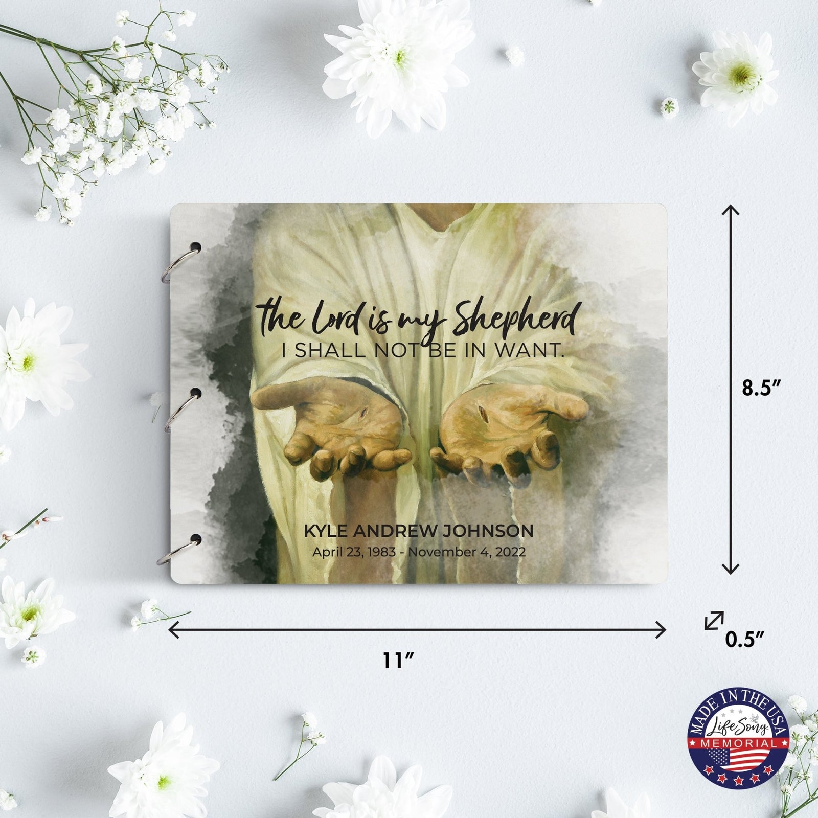 Personalized Celebration Of Life Funeral Guest Books For Memorial Services Registry With Wooden Cover - The Lord Is My Shepherd - LifeSong Milestones