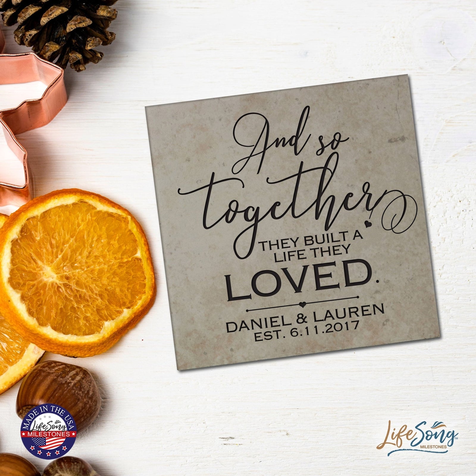 Personalized Ceramic Trivet with Inspirational verse 5.75in (And So together) - LifeSong Milestones
