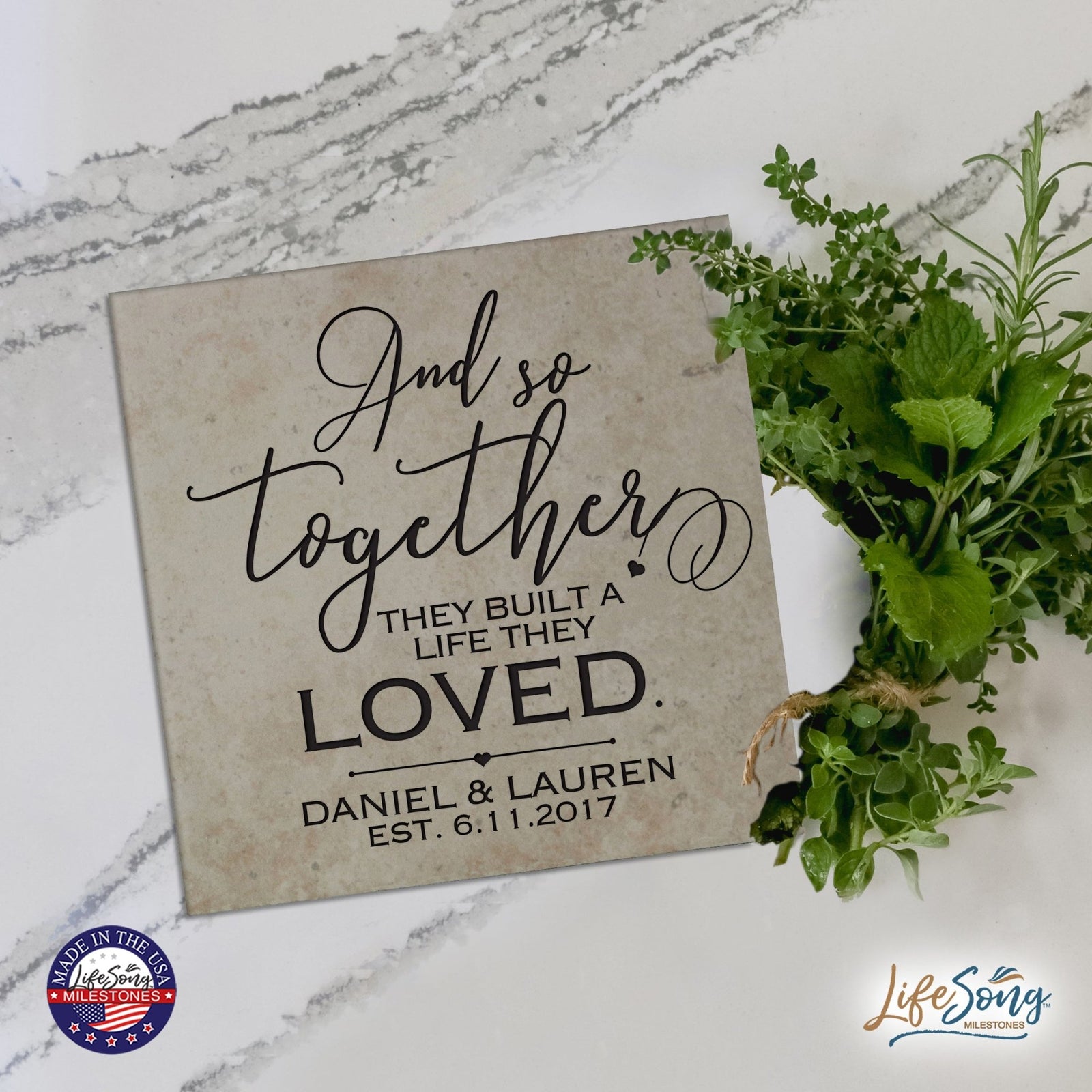 Personalized Ceramic Trivet with Inspirational verse 5.75in (And So together) - LifeSong Milestones