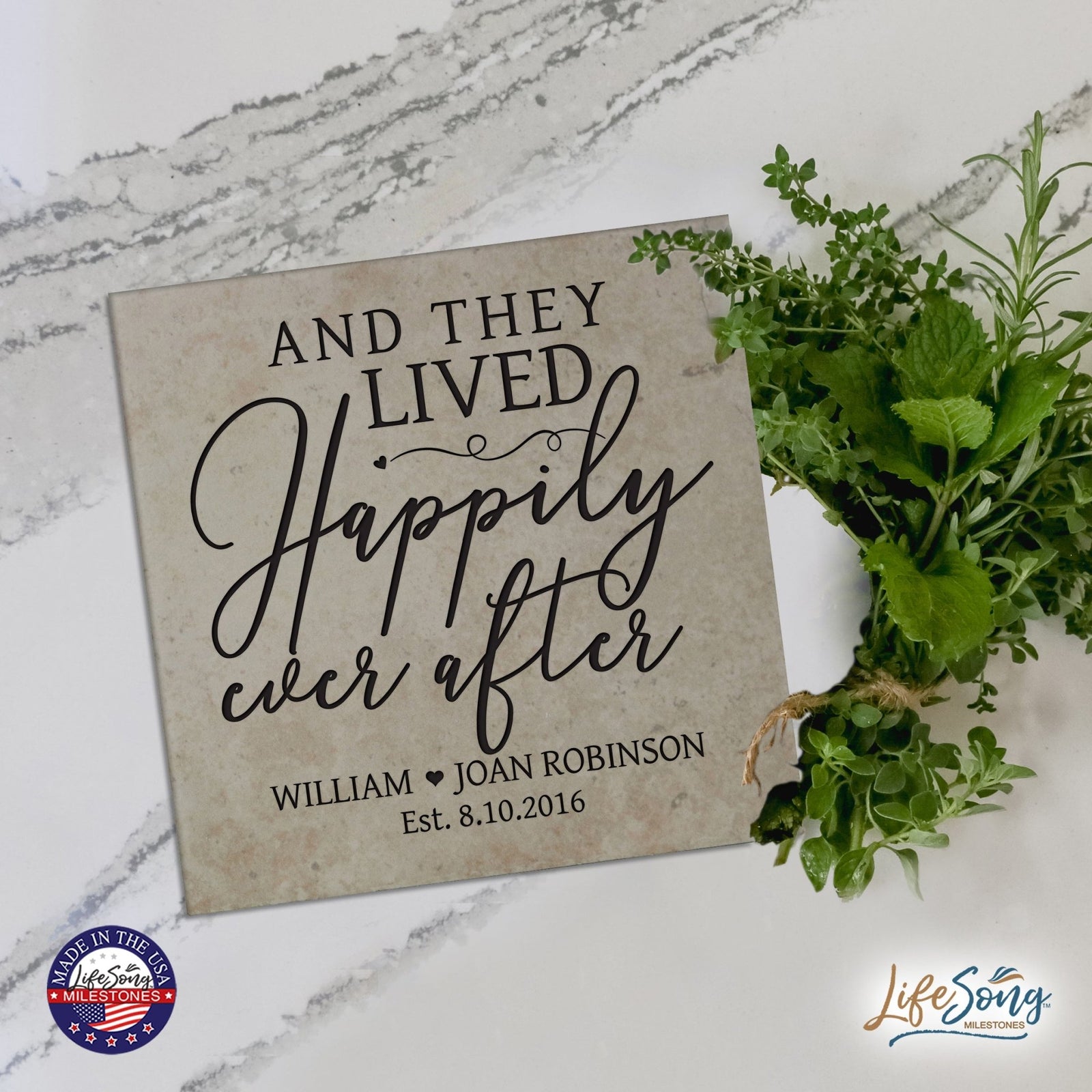 Personalized Ceramic Trivet with Inspirational verse 5.75in (And They Lived) - LifeSong Milestones